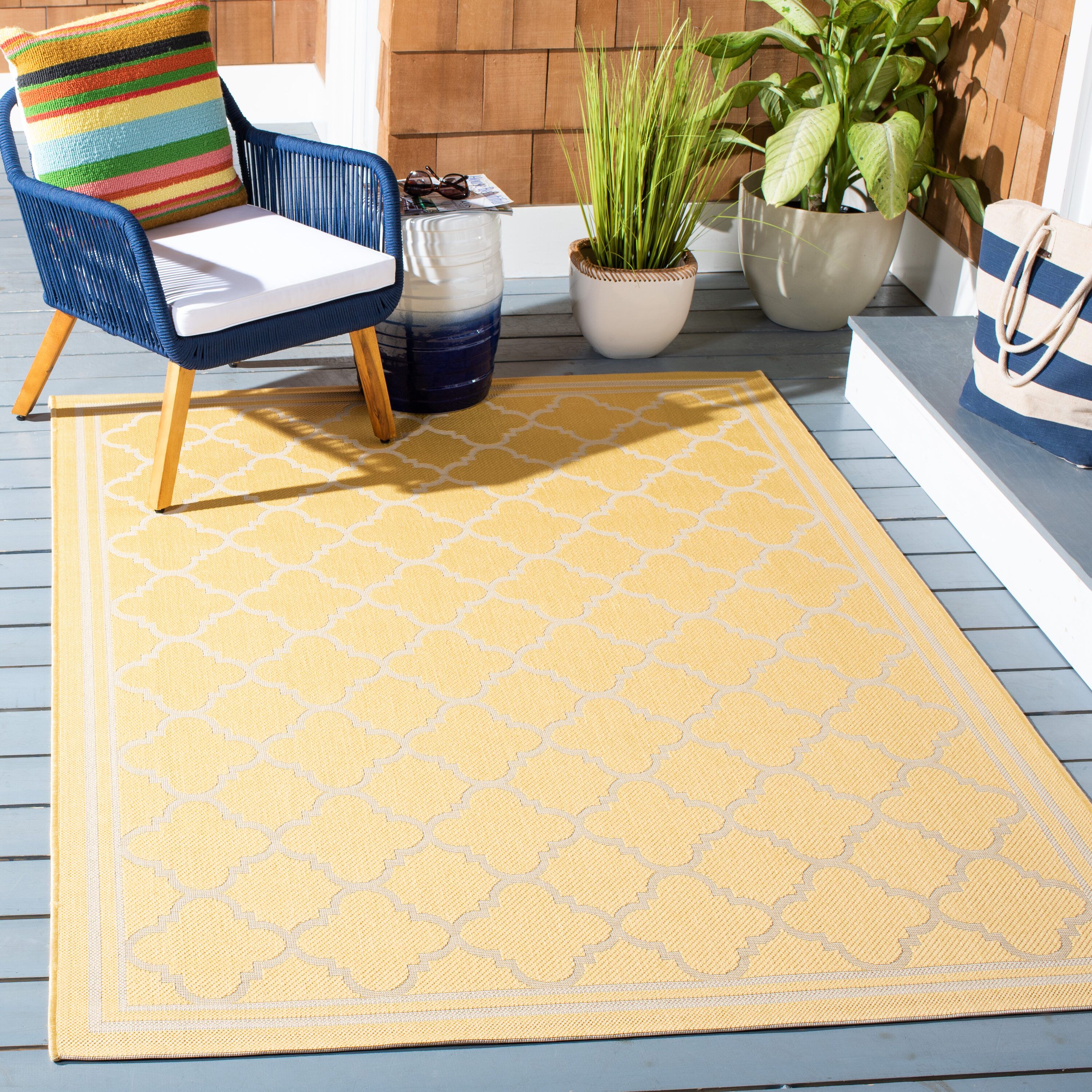 Safavieh CY6918-30621-9 Courtyard 9 x 12 (ft) Loomed Synthetic Gold/Beige Rectangular Indoor/Outdoor Geometric Area rug