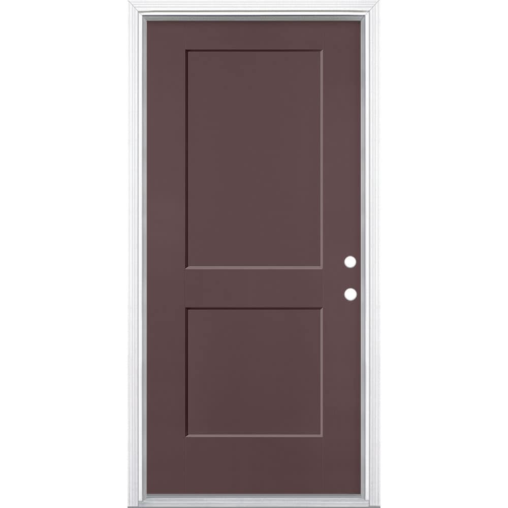 Masonite 5204138 Logan 36-in x 80-in x 4-9/16-in Fiberglass No glass Left-hand inswing Currant Painted Prehung Front Door with Brickmould Insulating core