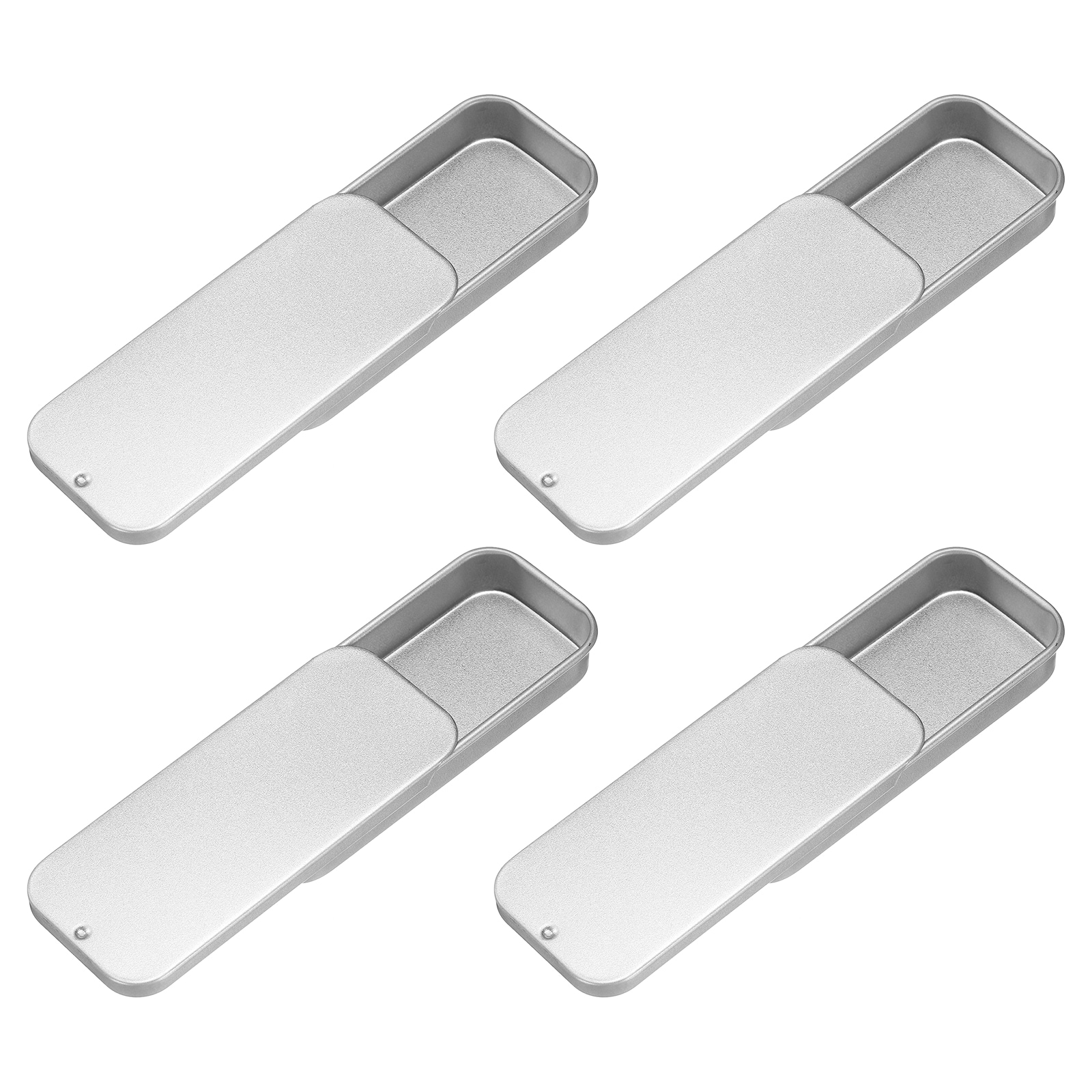 Unique Bargains 4pcs Slide Top Tin Containers Mini Metal Empty Tins Box with Sliding Lids 3.1inchx1.3inchx0.4inch Rectangular Storage Organizers for Lip Balm Solid Perfume Small Items Silver #S26031700UX5964