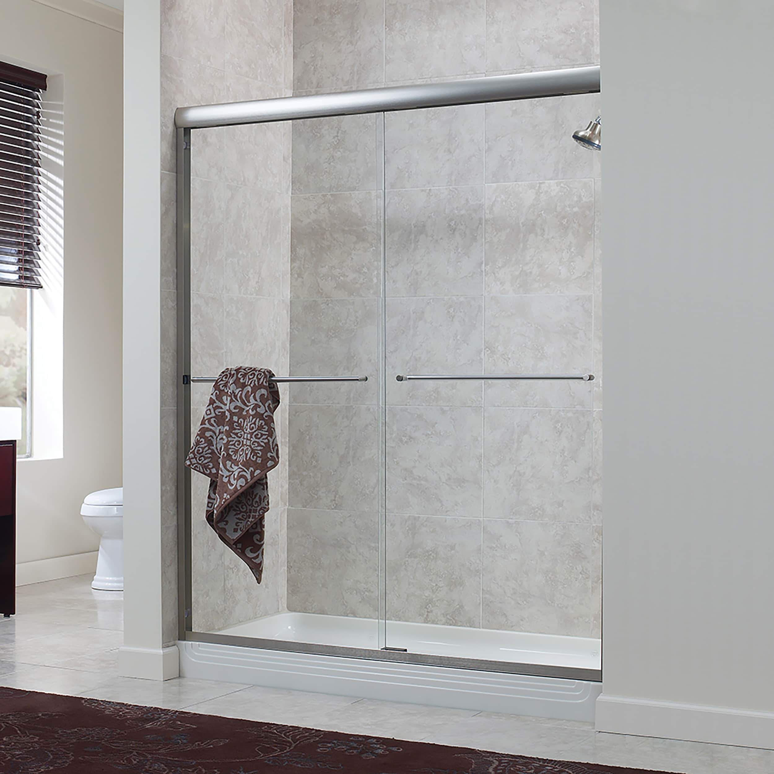 CRAFT + MAIN Cove Brushed Nickel 60-in W x 72-in H Semi-frameless Clear Glass Sliding Shower door