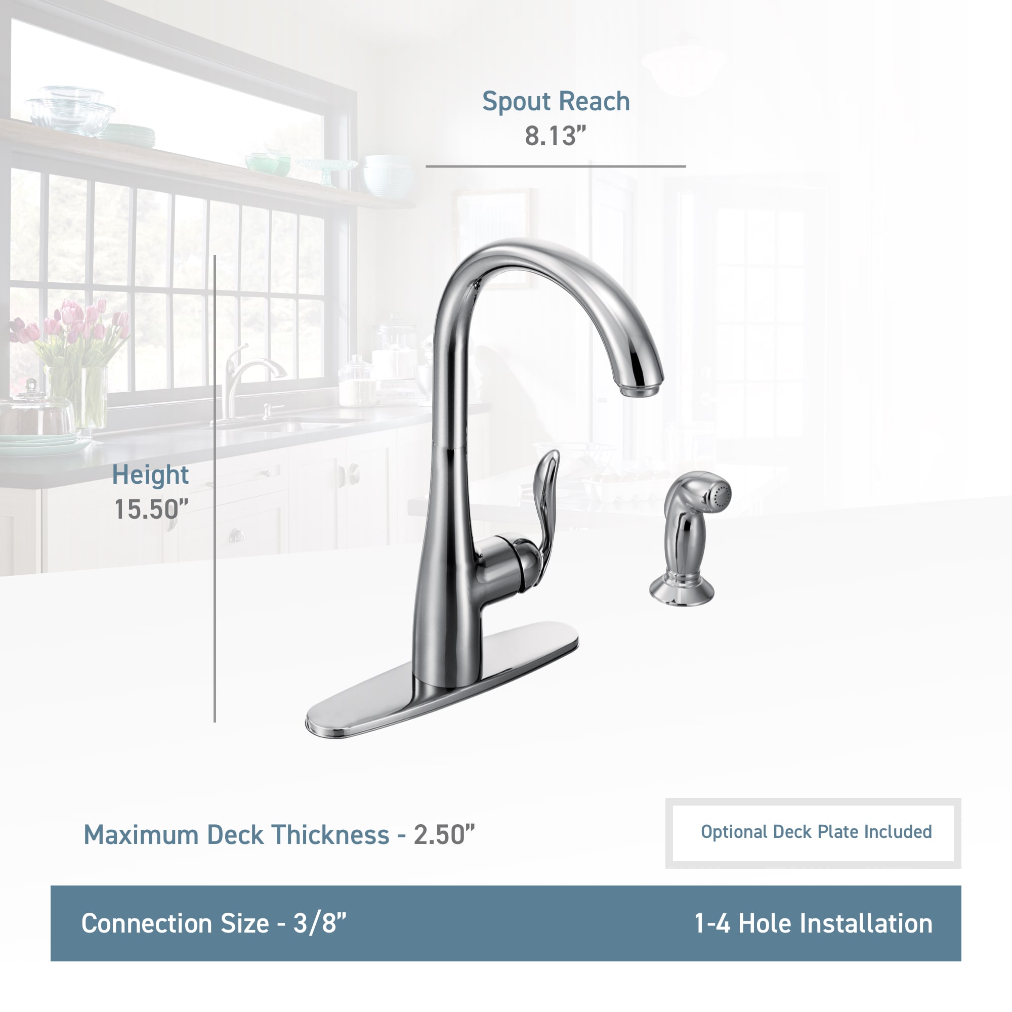 Moen Arbor Chrome Single Handle Kitchen Faucet with Sprayer (Deck Plate ...