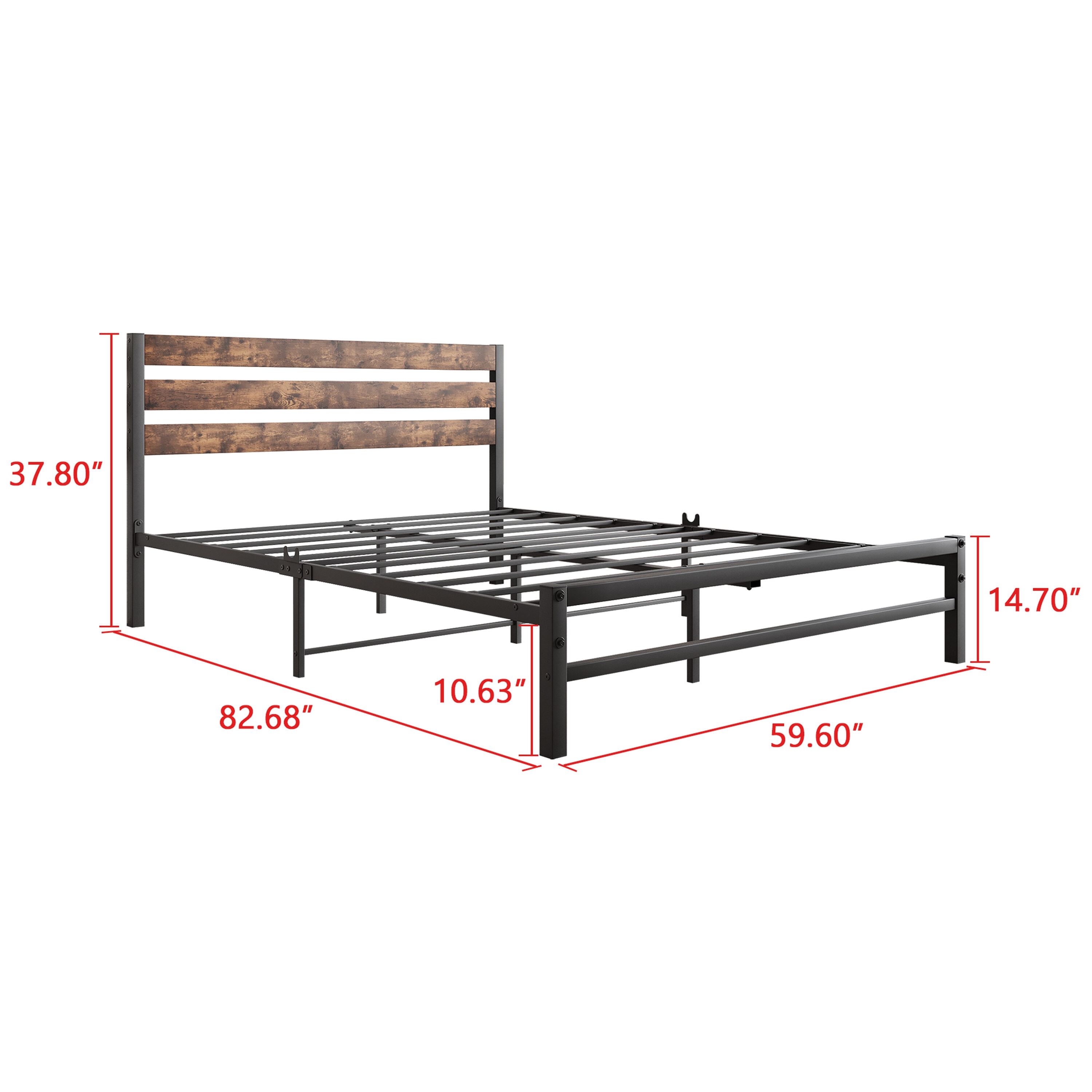 Gaierptone Contemporary Rustic Queen Bed Frame with Headboard, Black ...