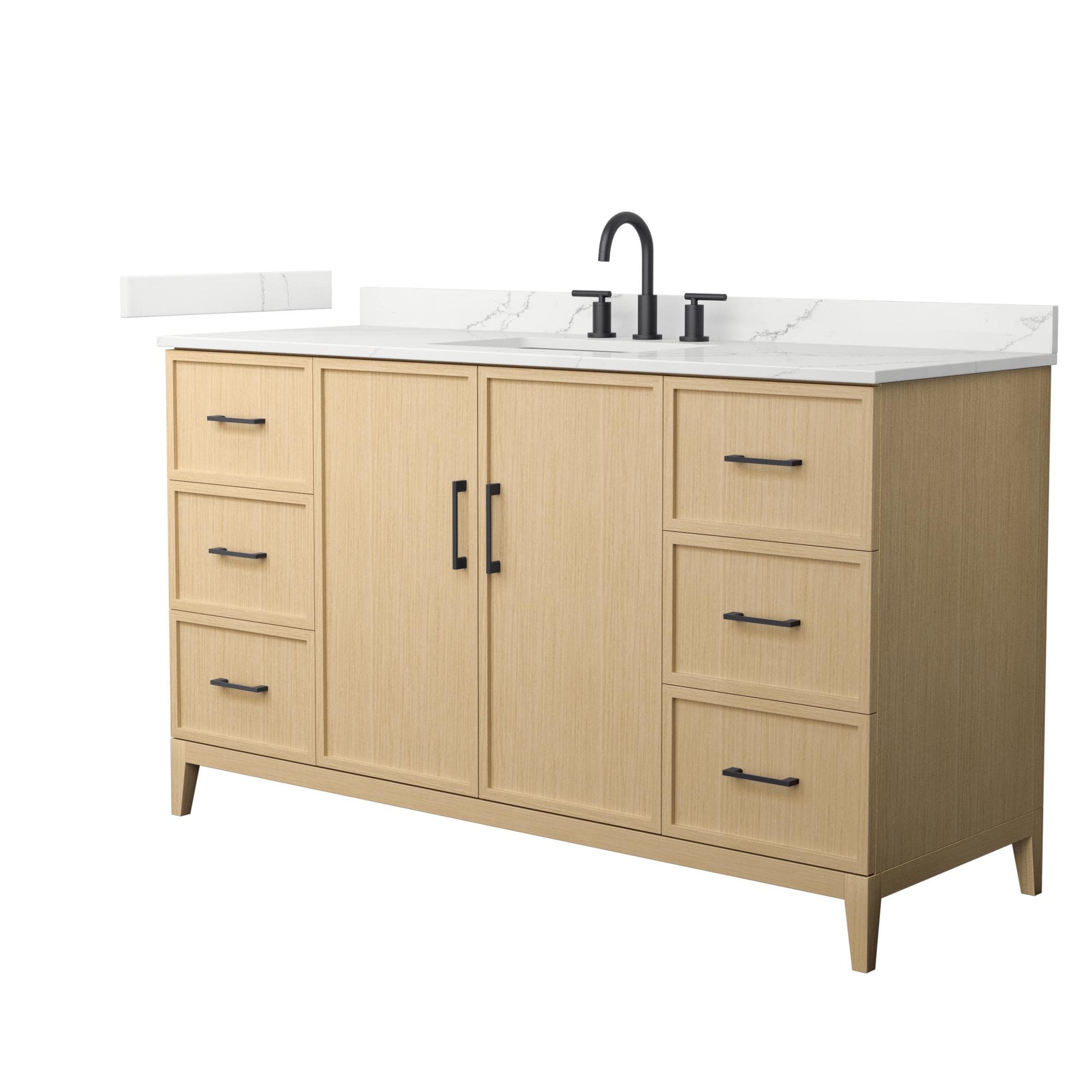 Wyndham Collection WCH717160SHBGTUS3MXX Elan 60-in White Oak with Matte Black Trim Undermount Single Sink Bathroom Vanity with Giotto Quartz Quartz Top
