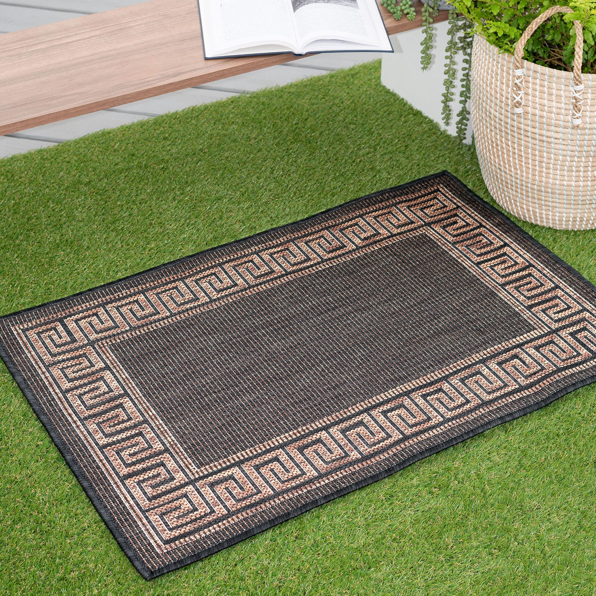 Tayse ECO1001 2X3 Eco 2 x 3 (ft) Flatweave Polypropylene Black/Gold Rectangular Indoor/Outdoor Border Coastal Throw rug