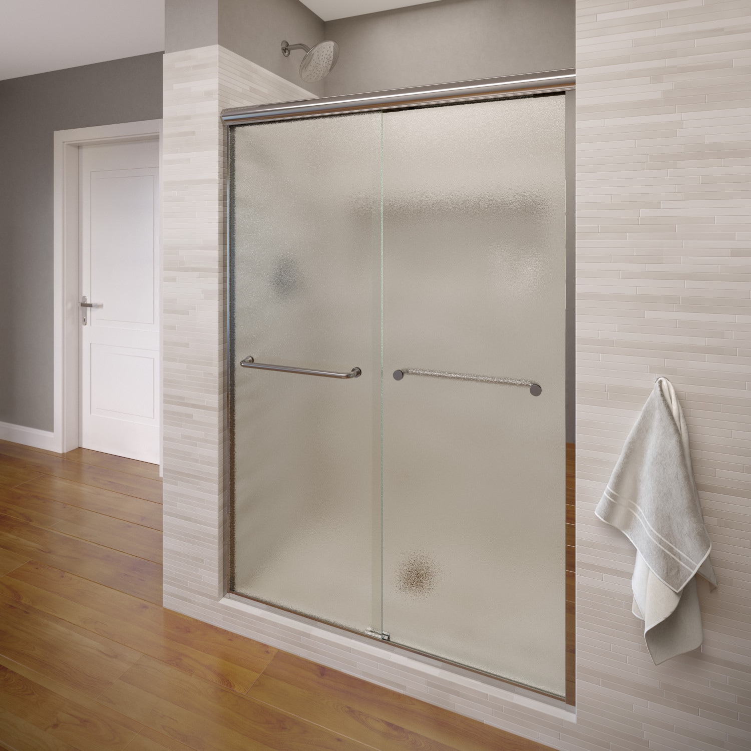 Basco INFH05A5870OBSV Infinity Chrome 54-1/2-in to 58-1/2-in W x 70-in H Semi-frameless Bypass Sliding Shower door 1/4-in Thick Patterned Glass