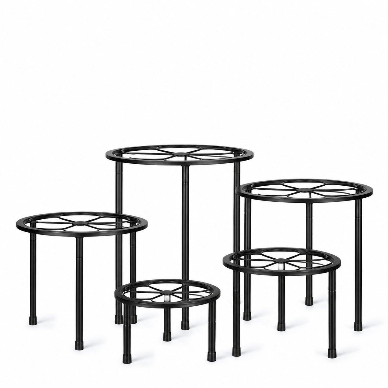 Aoibox  5 Pack Iron Plant Stands with Floral Pattern and Anti Rust Coating Varied Heights Indoor and Outdoor
