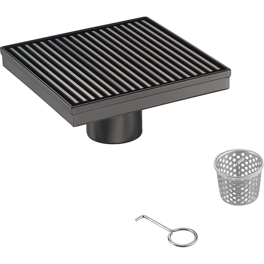 ELEGANTE DRAIN COLLECTION KD01A120-6-MBLK Bar Pattern Cover 6-in x 6-in Matte Black Stainless Steel Shower Drain