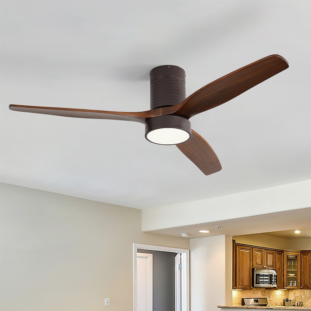 Sofucor LW-52245-BR-HTM 52-inch Modern Brown 3-Blade Flush Mount Fans Supports Remote Control 6-Speed Arbitrary Adjustment and Timing Function