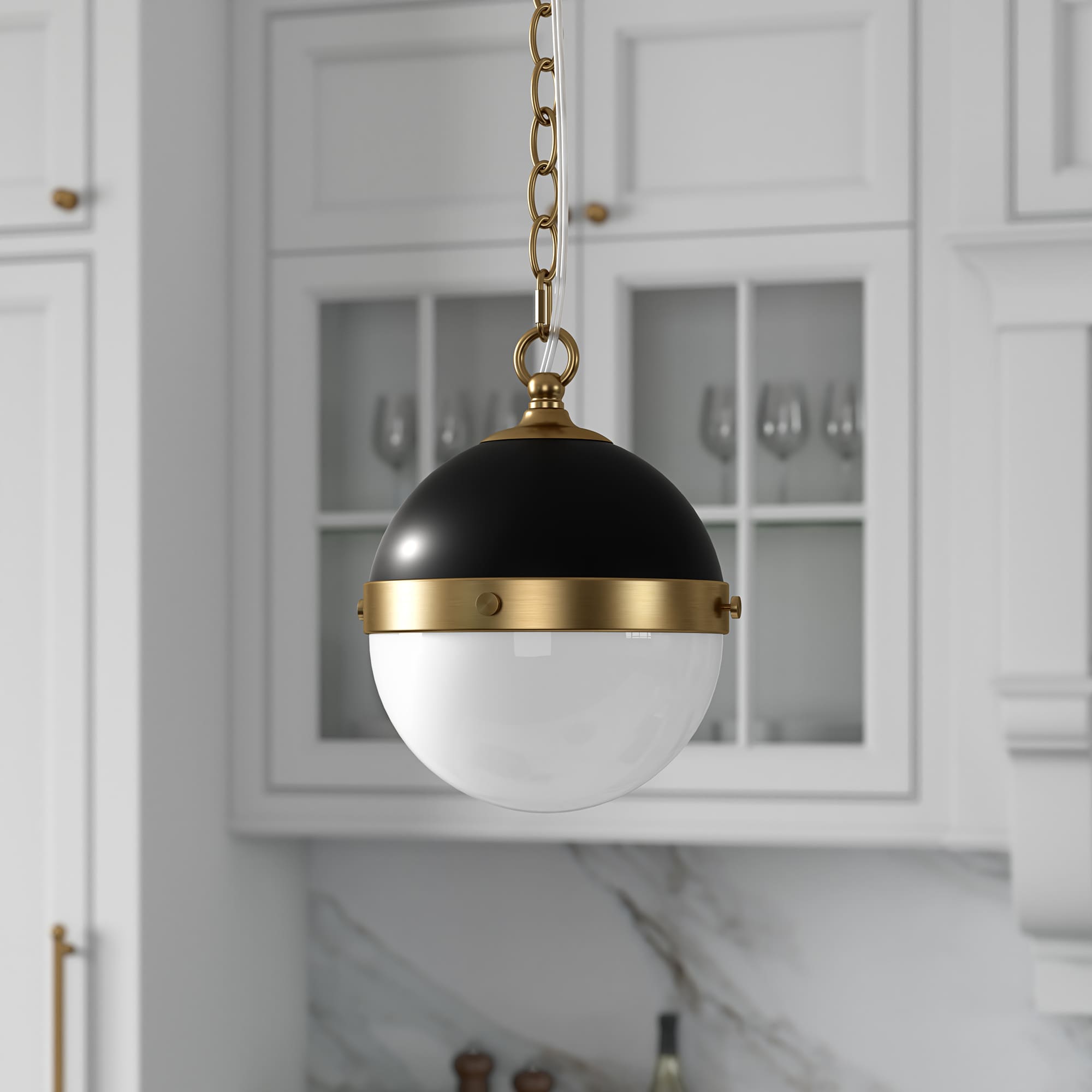 Hailey Home PD1918 Aurora Blackened Bronze/Brass/White Milk Modern/contemporary White glass Globe Hanging Pendant light