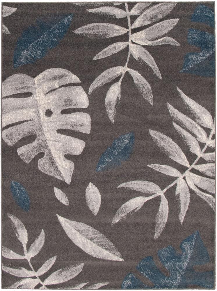 ECARPETGALLERY 315479 Presly 4 x 6 (ft) Loomed Polypropylene Gray Anthracite Petrol Rectangular Indoor Floral/Botanical Bohemian/Eclectic Area rug