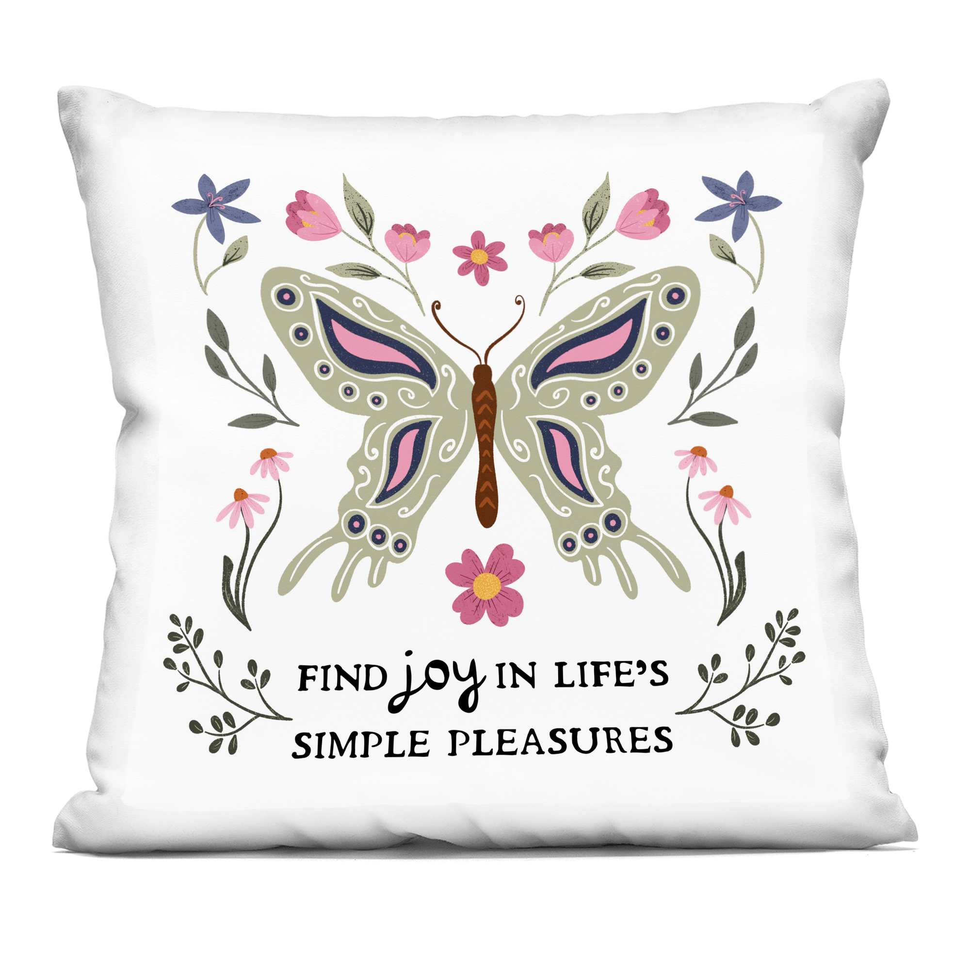 Stupell Industries PLQ-728-SQW-18X18 Find Joy Life's Simple Pleasures Decorative Printed Throw Pillow design by JJ Design House LLC 18 x 18