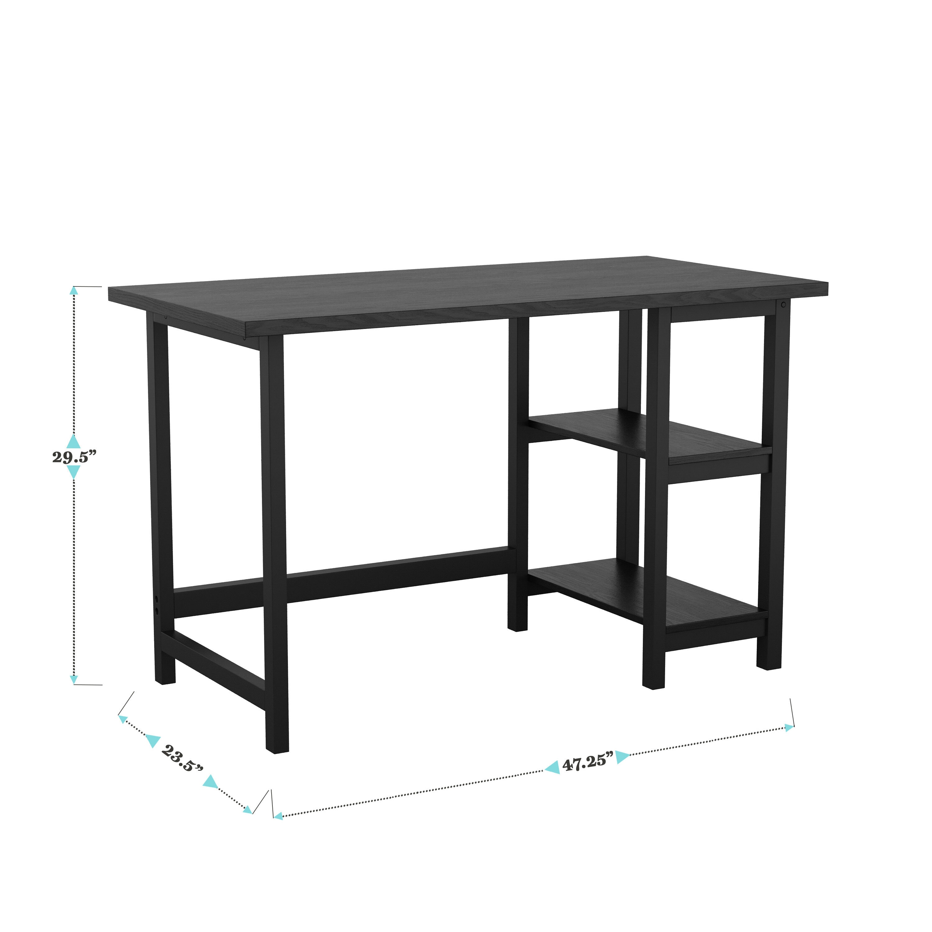 Black Wood Grain Trestle Desk with Open Shelving
