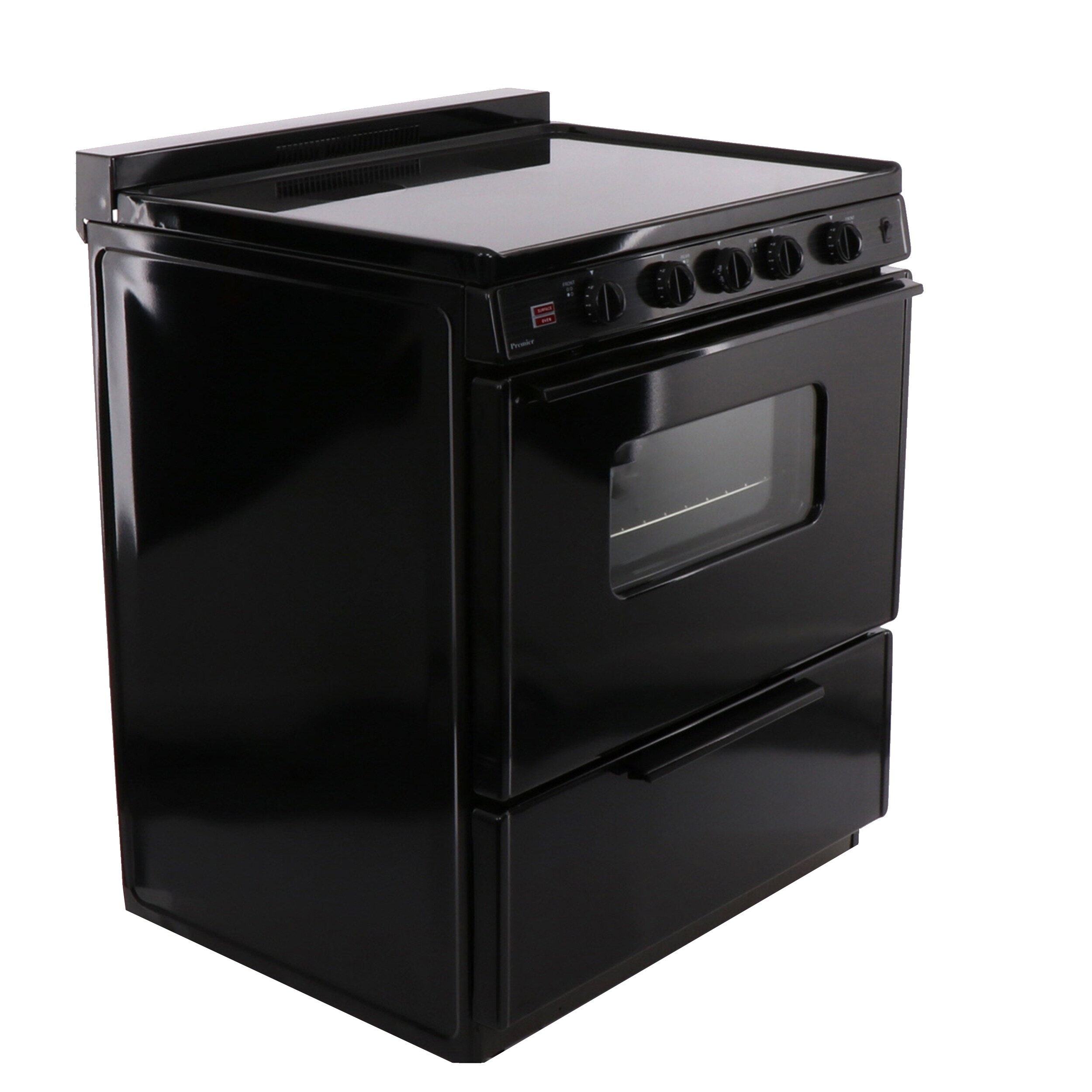 Premier 30-in Glass Top 4 burners 3.9-cu ft Freestanding Electric Range with WipeClean Coating ( Black on Black )