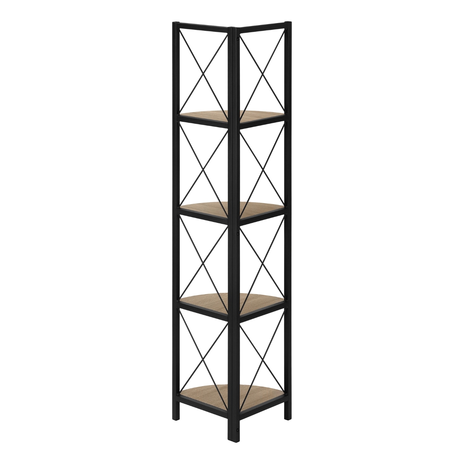 Wooakway Bookshelf Bookcase Etagere Corner 4 Tier 60inh Office Bedroom Brown Laminate Black Metal Contemporary Modern