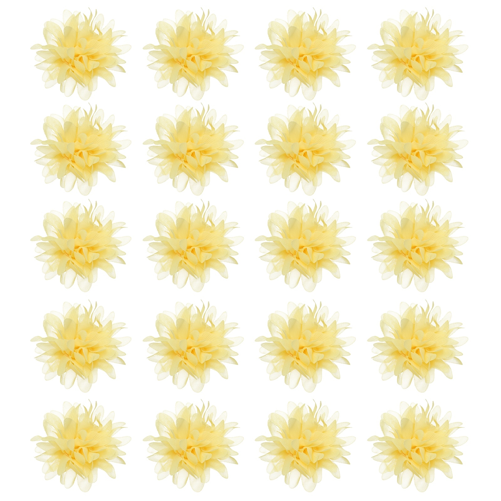 Unique Bargains Chiffon Flower 3 Inch Fabric Flowers Bows Sewing Fabric Appliques Headband Embellishments for Crafts Dresses DIY Party Wedding Decoration Light Yellow 20pcs