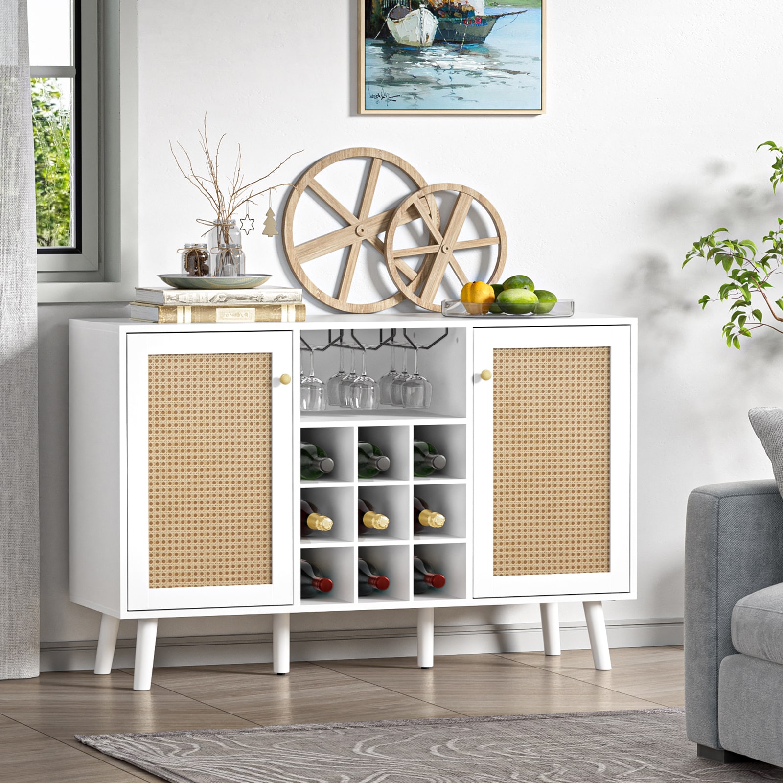 Delarpo GT007 9 -Bottle White Wood Wine cabinet