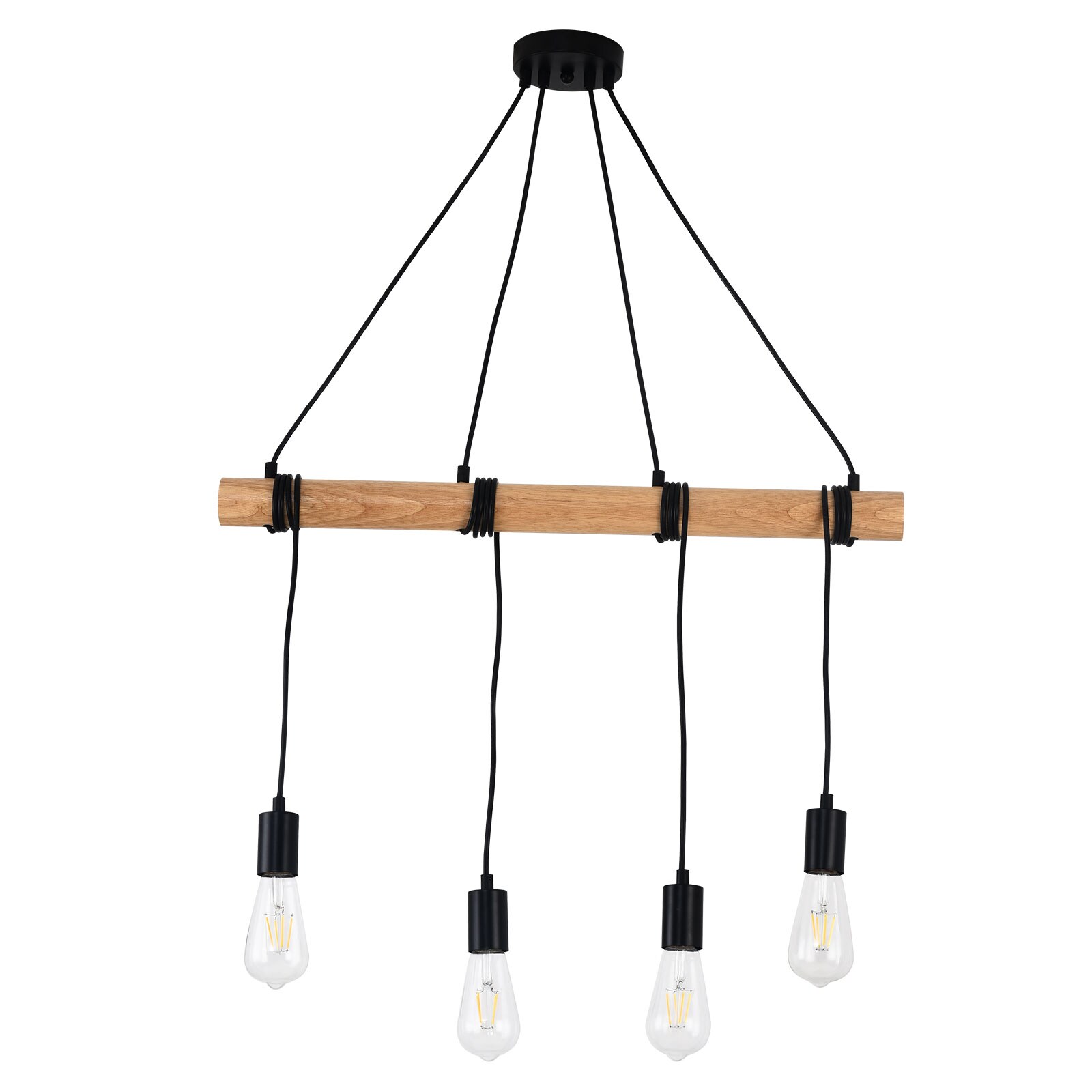 Oukaning JZUC632RNSHCX 4 -Light 27.5-in 4-Light Rustic Dimmer Wood Beam Vintage Linear Large Hanging Pendant light