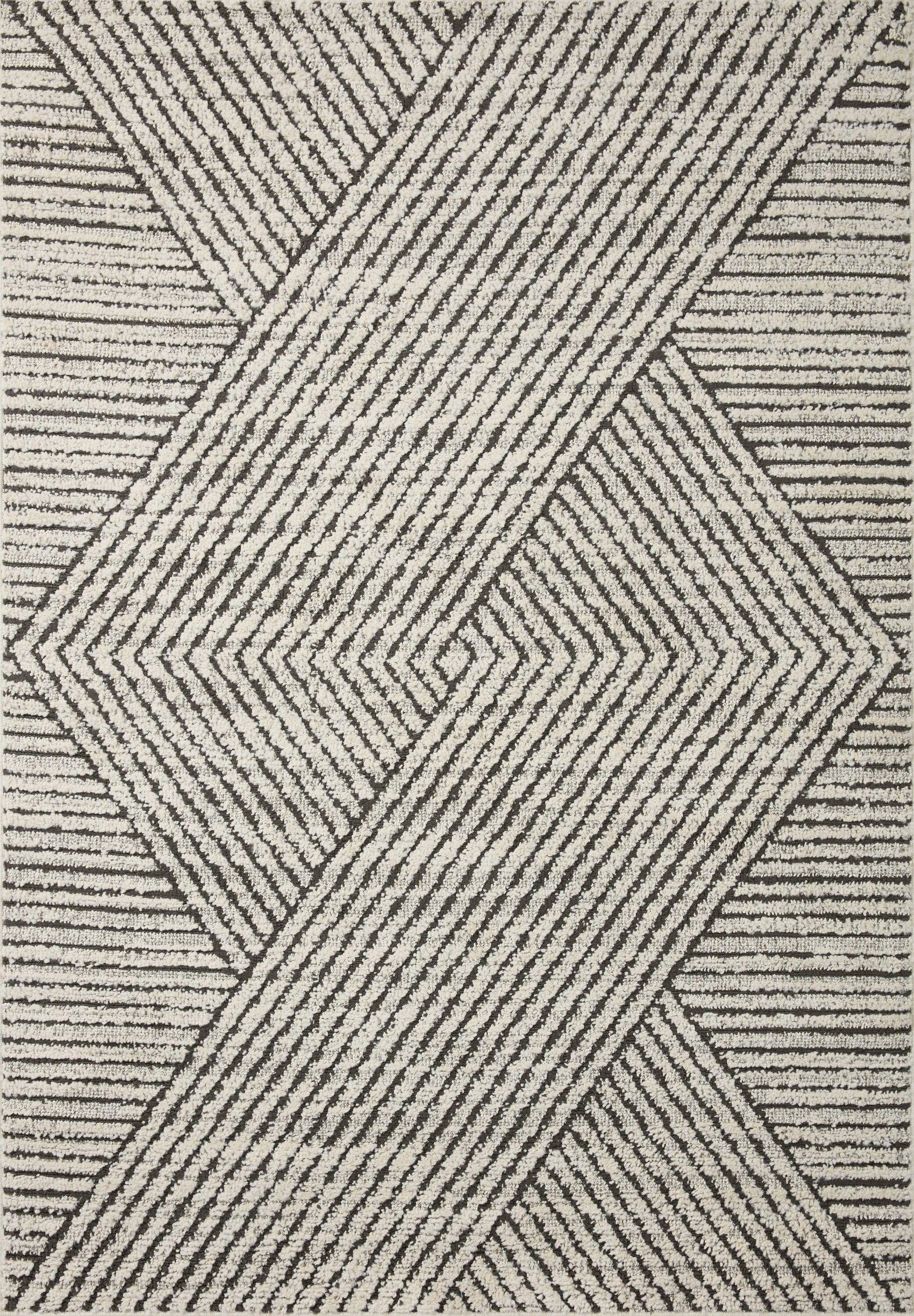 Charcoal and Ivory Geometric Wool Blend Runner Rug
