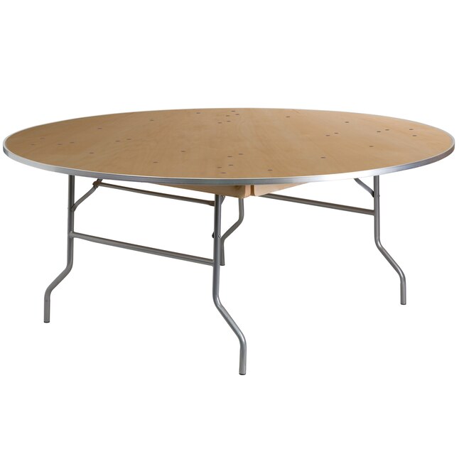 Round Wood Brown Folding Banquet Table, 6 Ft Round Wood Folding Banquet Table