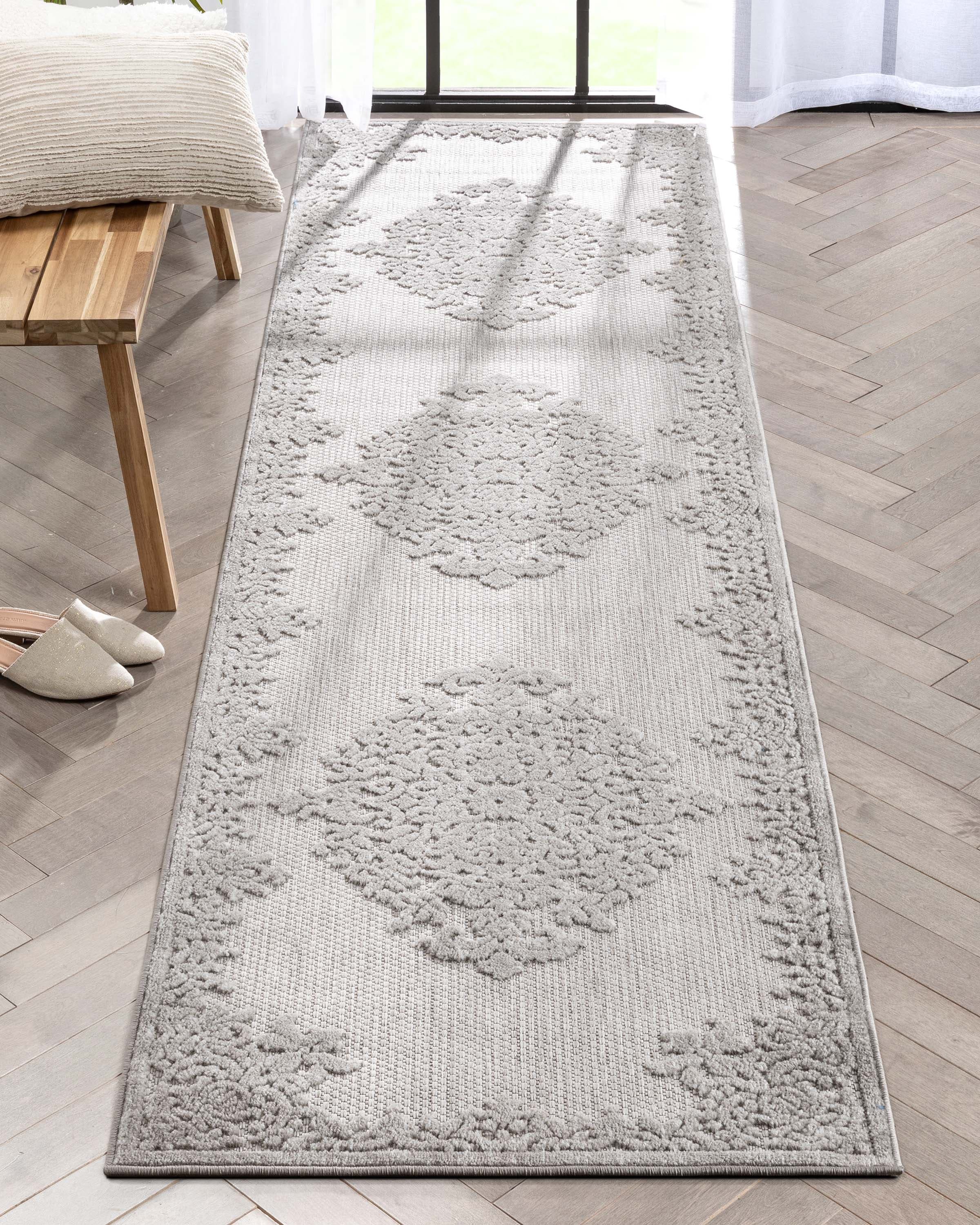 Well Woven DO-507-2L Dorado 2 x 9 (ft) Loomed Polypropylene Grey Rectangular Indoor/Outdoor Medallion Persian Runner rug