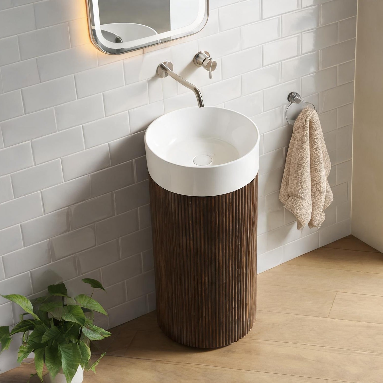 Watnature 16-Inch Freestanding Round Bathroom Vanity Modern Artificial ...
