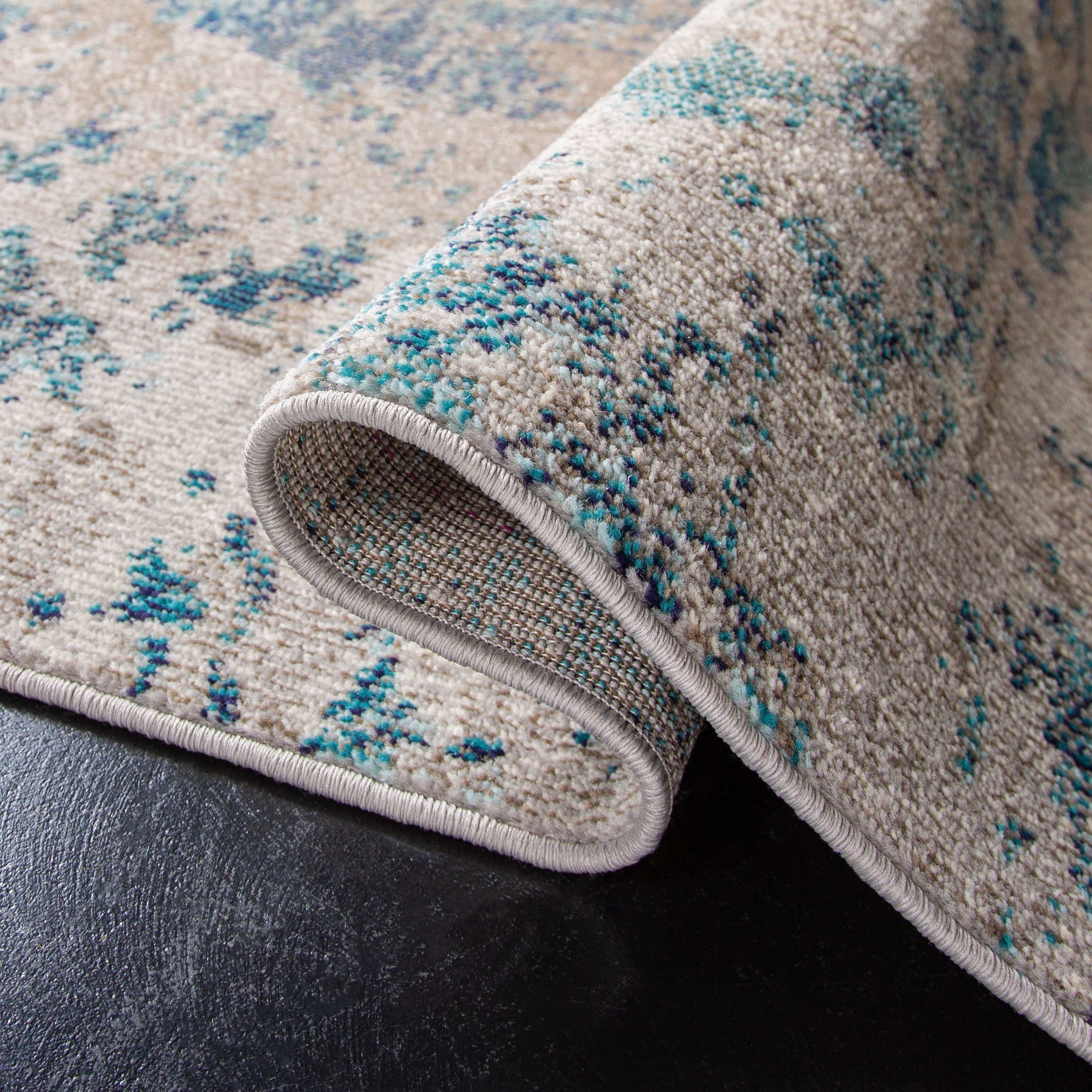 Modern Boho Abstract Blue/Grey Synthetic Area Rug, 10' x 14'