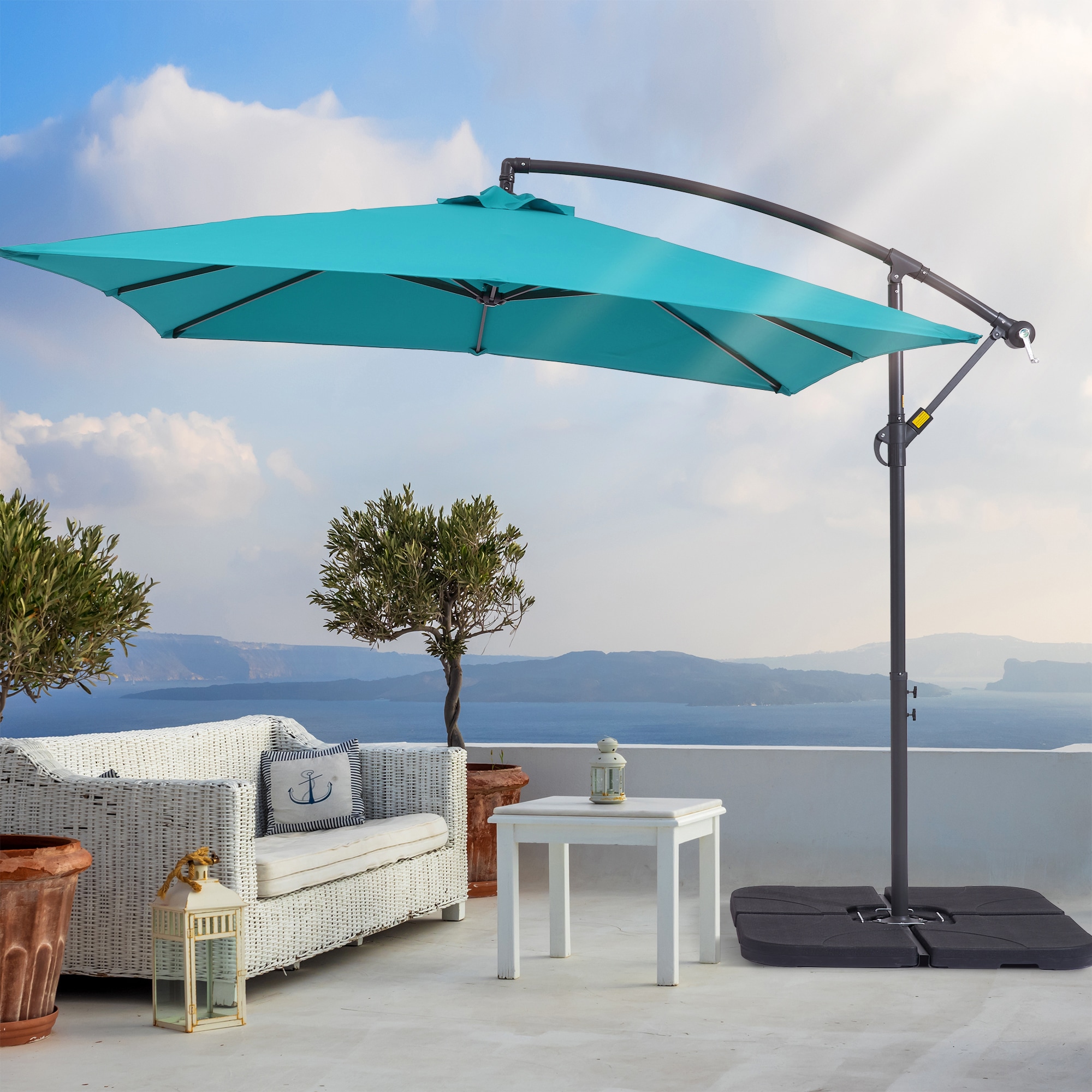 ACEGOSES 8.2-ft Turquoise No-tilt Offset Patio Umbrella with Base