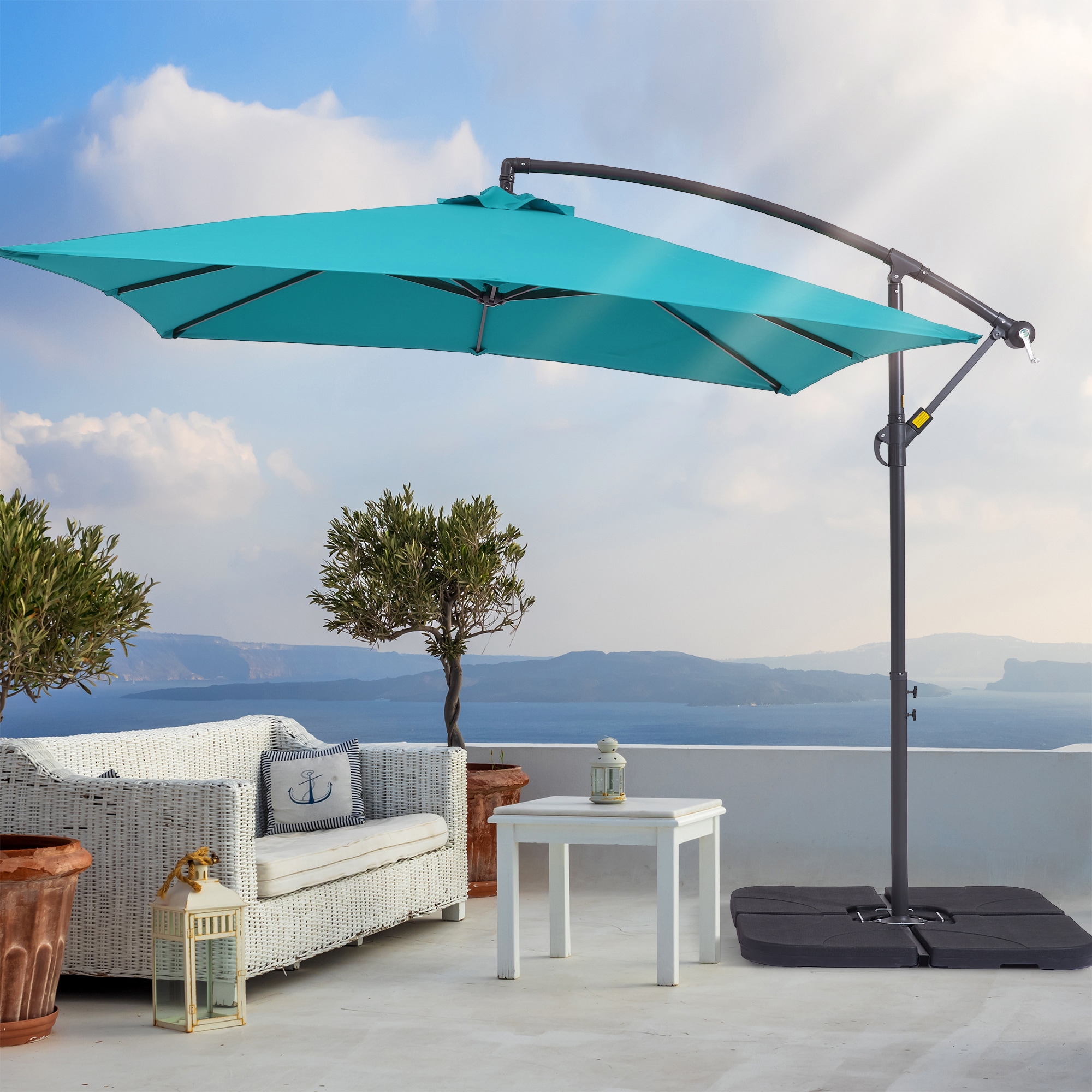 ACEGOSES 8.2-ft Turquoise No-tilt Offset Patio Umbrella with Base 