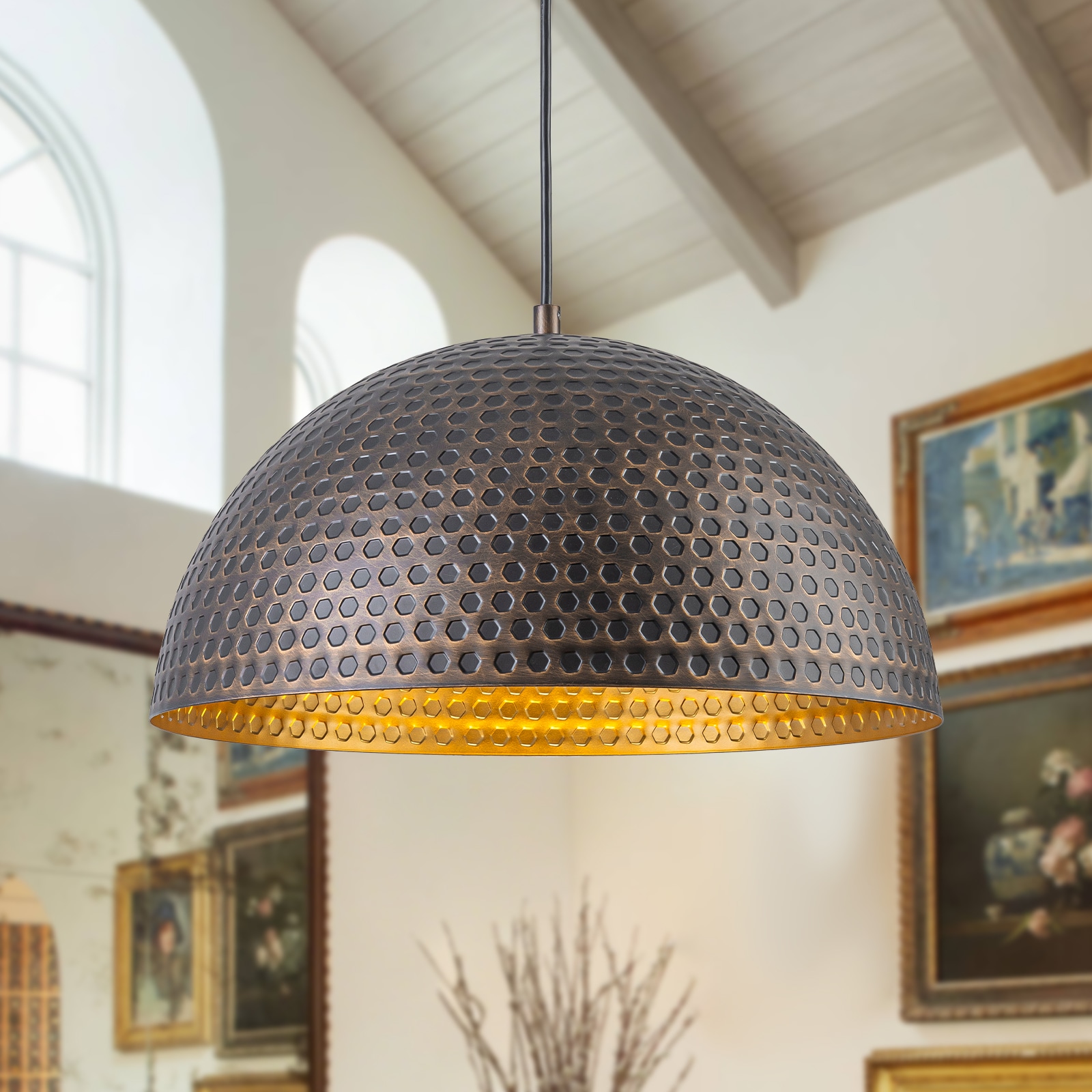 MENCOLULU Oil-Rubbed Bronze Metal Dome Pendant Light 1 -Light Oil-Rubbed Bronze Industrial Metal Dome Medium Hanging Pendant Light