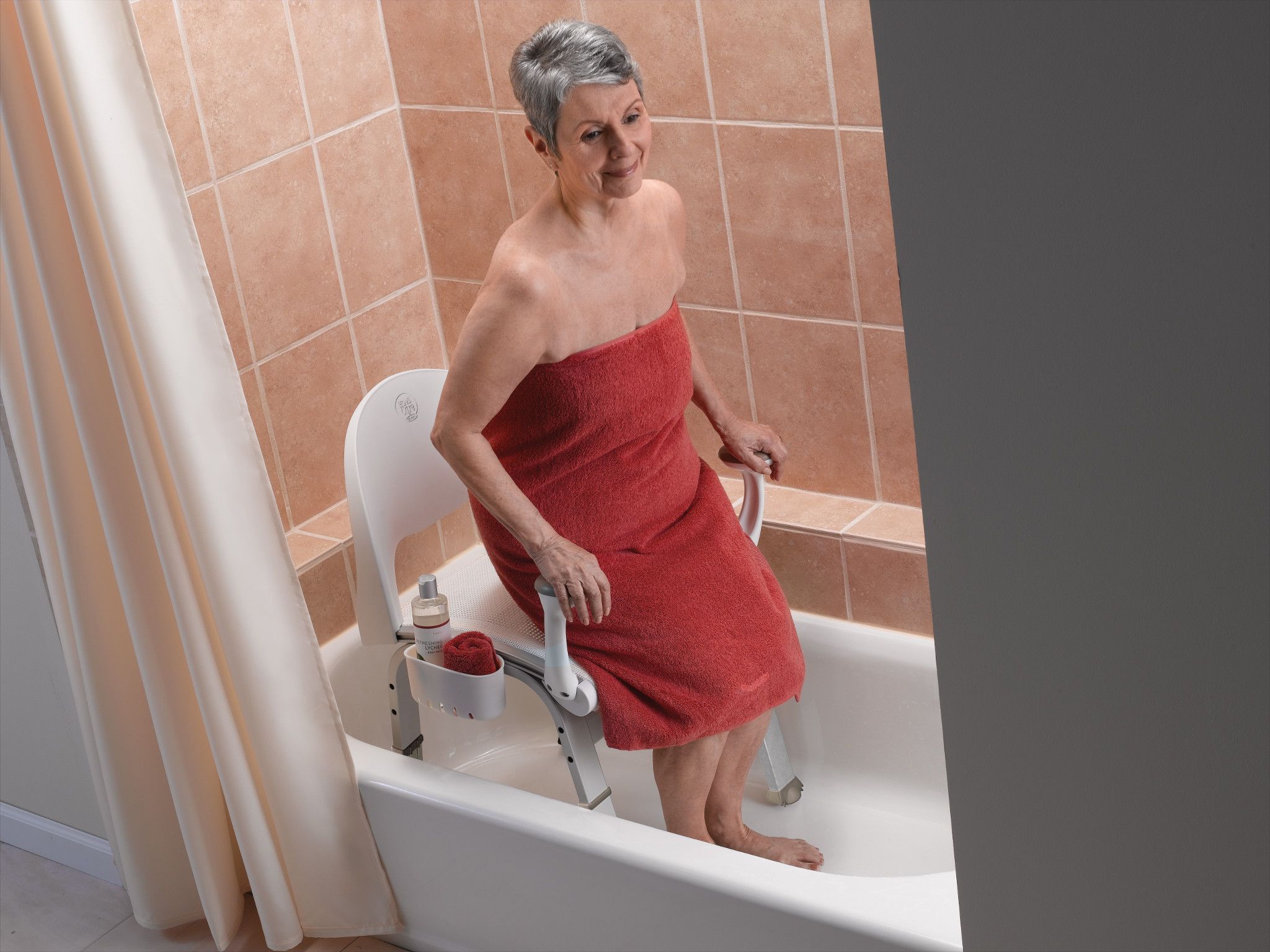 White Adjustable Bath Safety Shower Chair with Arm Rests