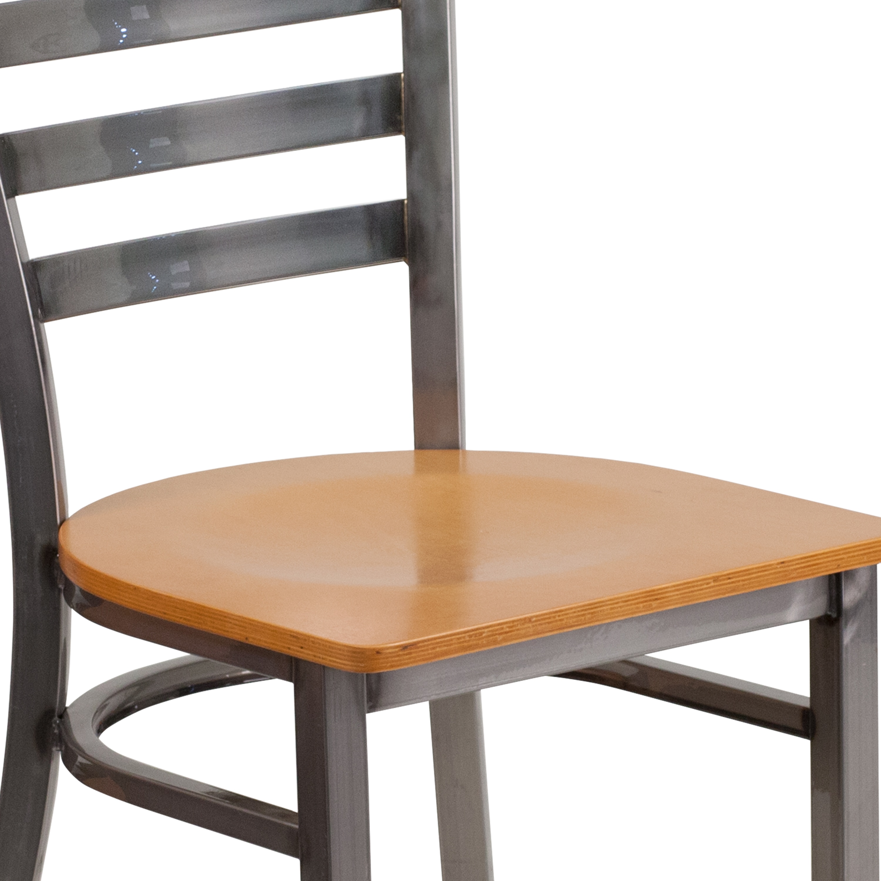Hercules Clear Coated Ladder Back Metal Chair with Natural Wood Seat