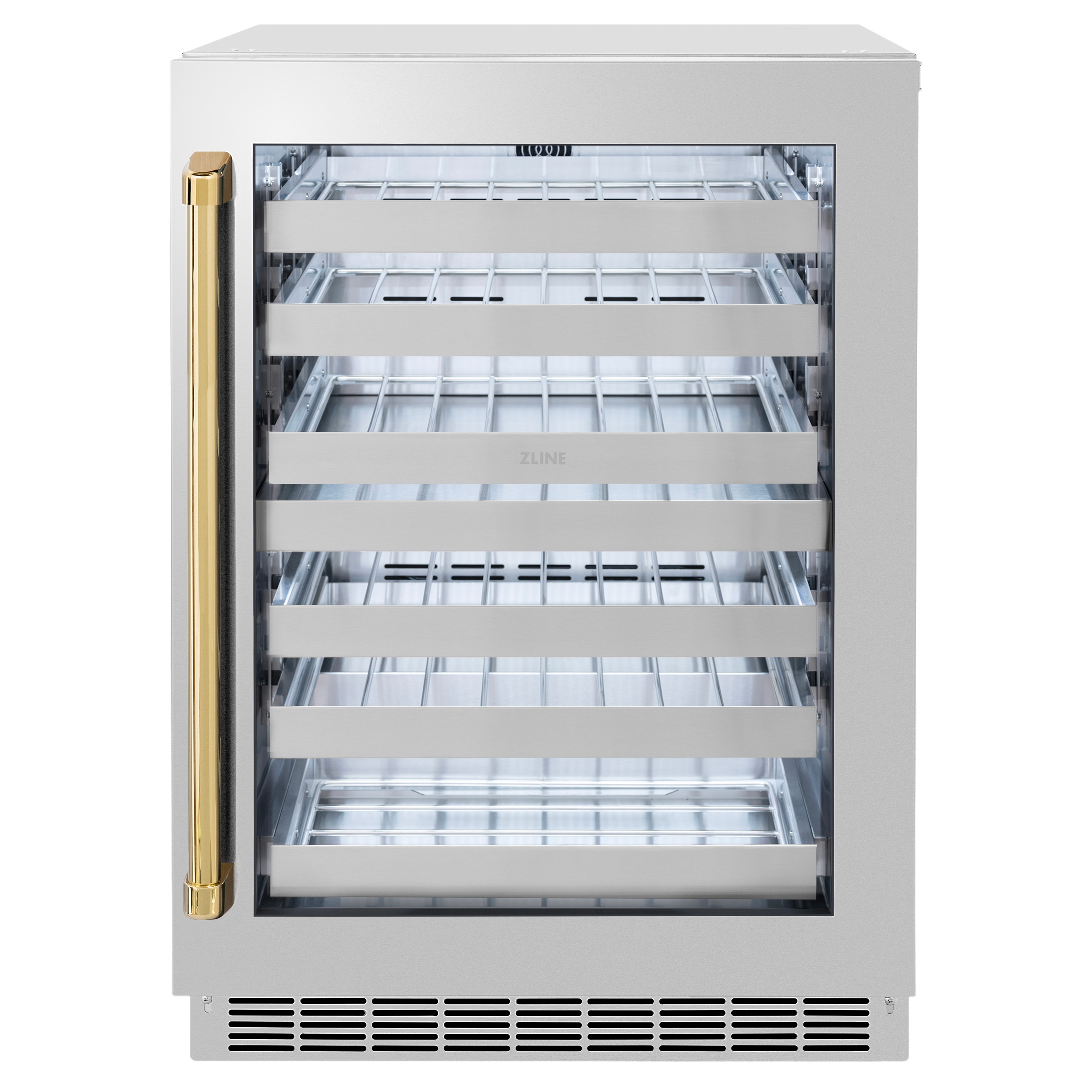 ZLINE KITCHEN & BATH RWDOZ-GS-24-G 23.88-Inches W 44 -Bottles Stainless Steel Glass Door with Polished Gold Handle Dual Zone Cooling Built-in Indoor or outdoor Wine Cooler