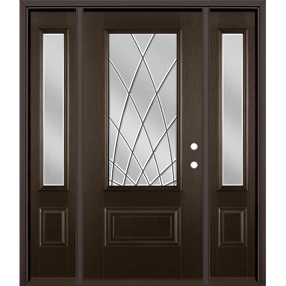 Masonite 3423367 Ventata 60-in x 80-in x 4-9/16-in Fiberglass 3/4 lite Left-hand inswing Walnut Stained Prehung Single door with sidelights Front Door with Brickmould Insulating core Decorative glass