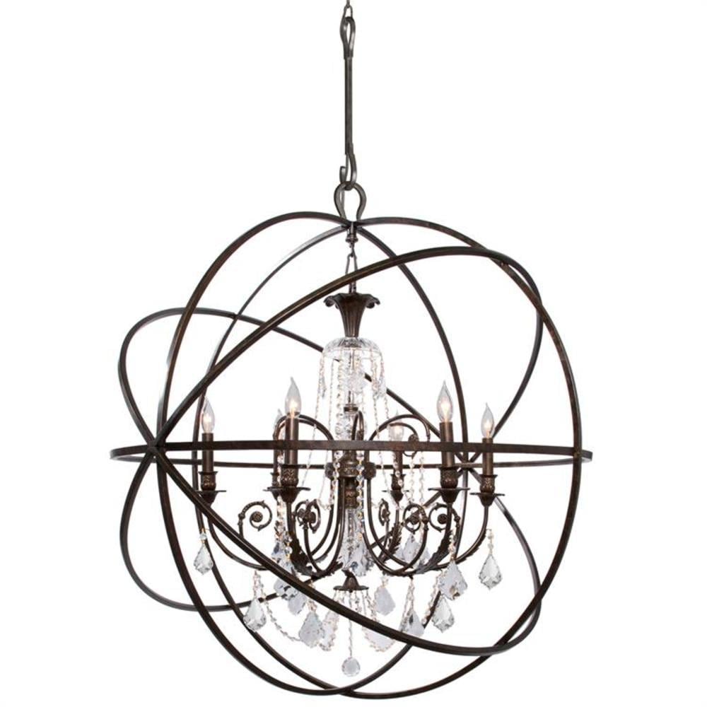 Crystorama 9219-EB-CL-S Solaris 6 -Light Distressed Bronze Transitional Crystal For Use in Bathrooms, Foyers, Kitchens, Chandelier