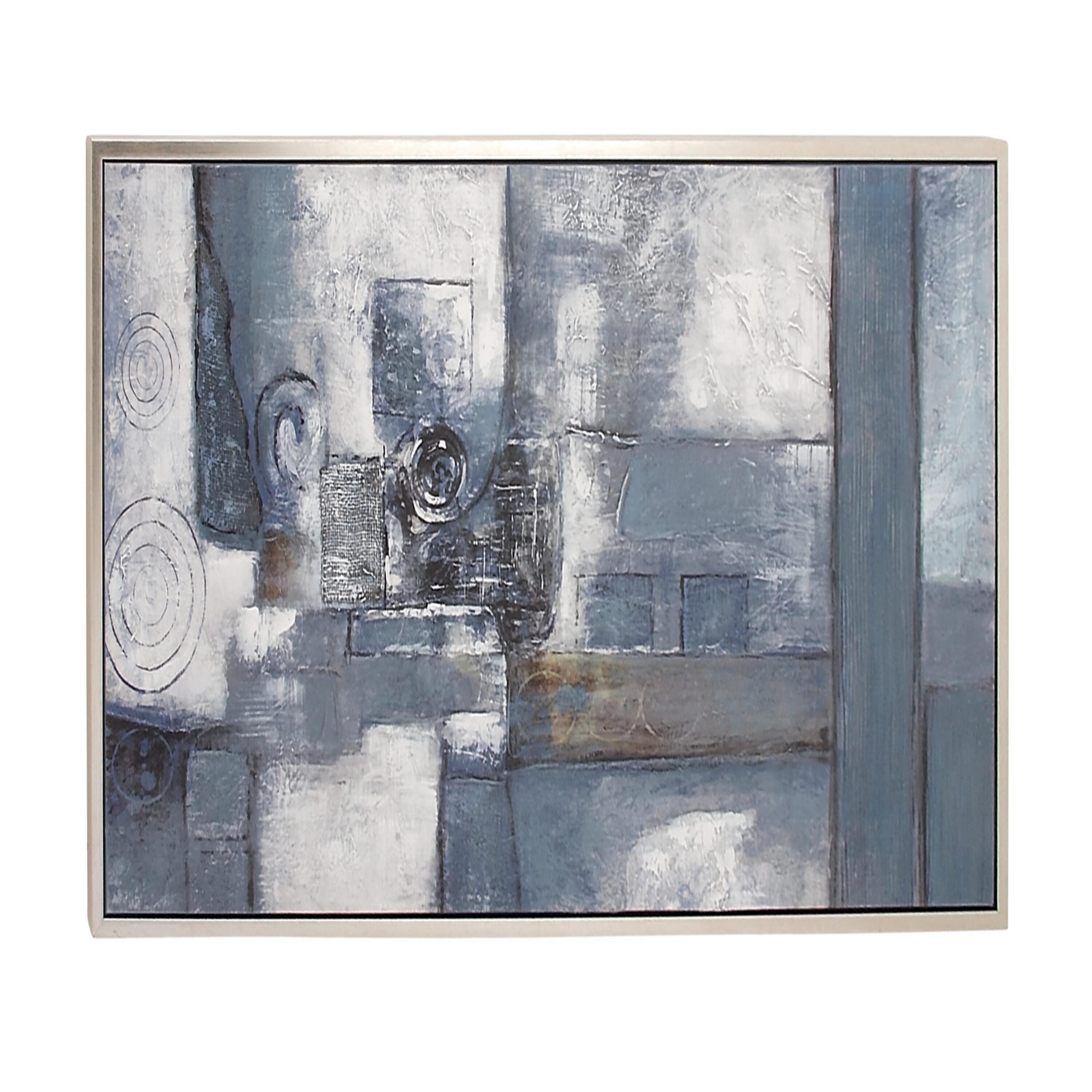 55" x 28" Blue and Gray Abstract Canvas Wall Art with Silver Frame