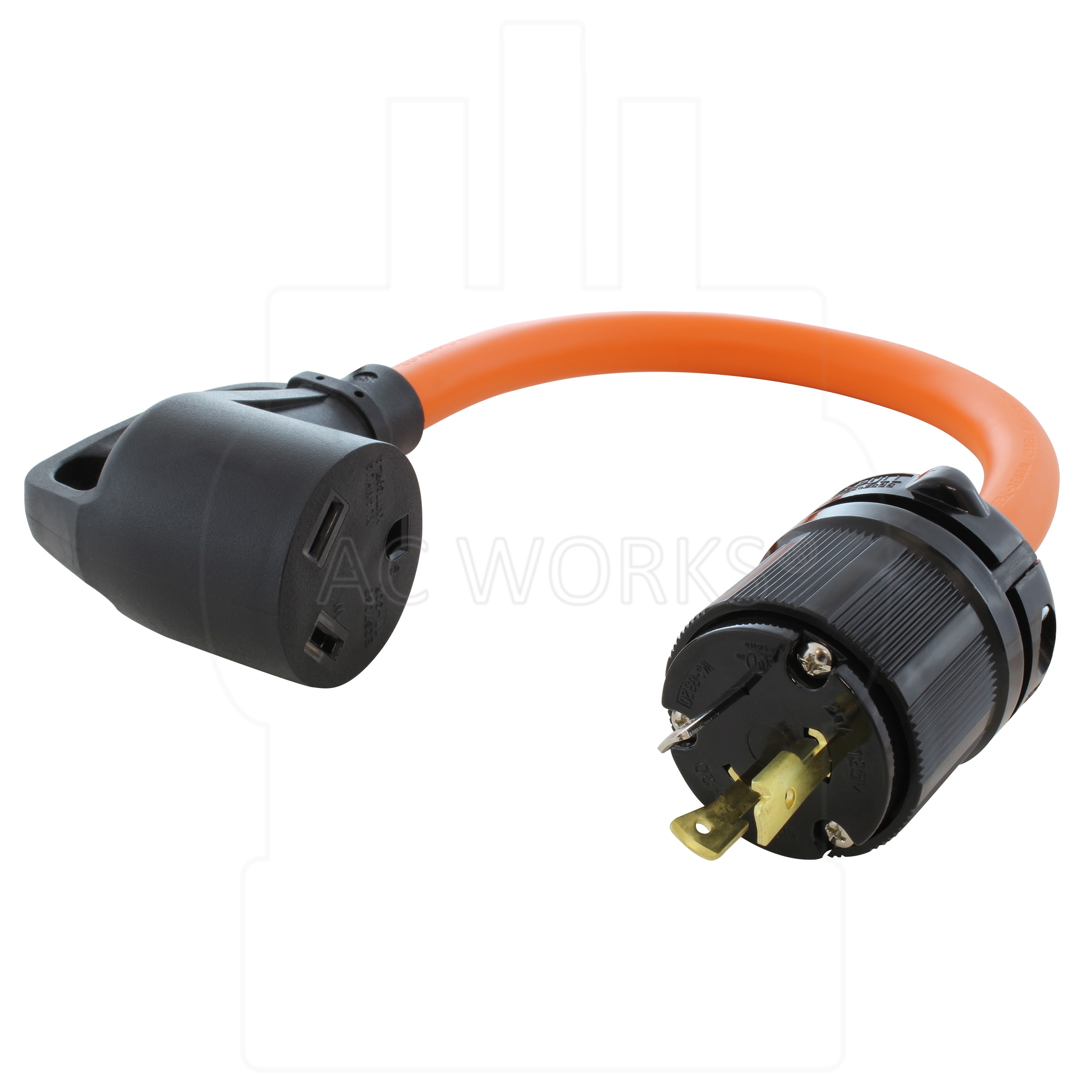 AC WORKS RVL520TT-018 1.5ft NEMA L5-20P to NEMA TT-30R 20-Amp 3-wire Grounding Single To Single Yellow Basic Flexible Adapter