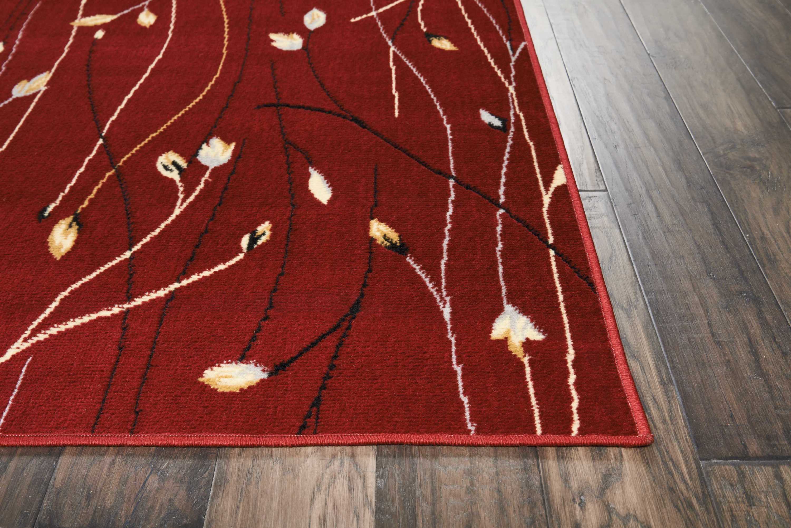 Floral Radiance Red and Grey 8' x 10' Synthetic Area Rug