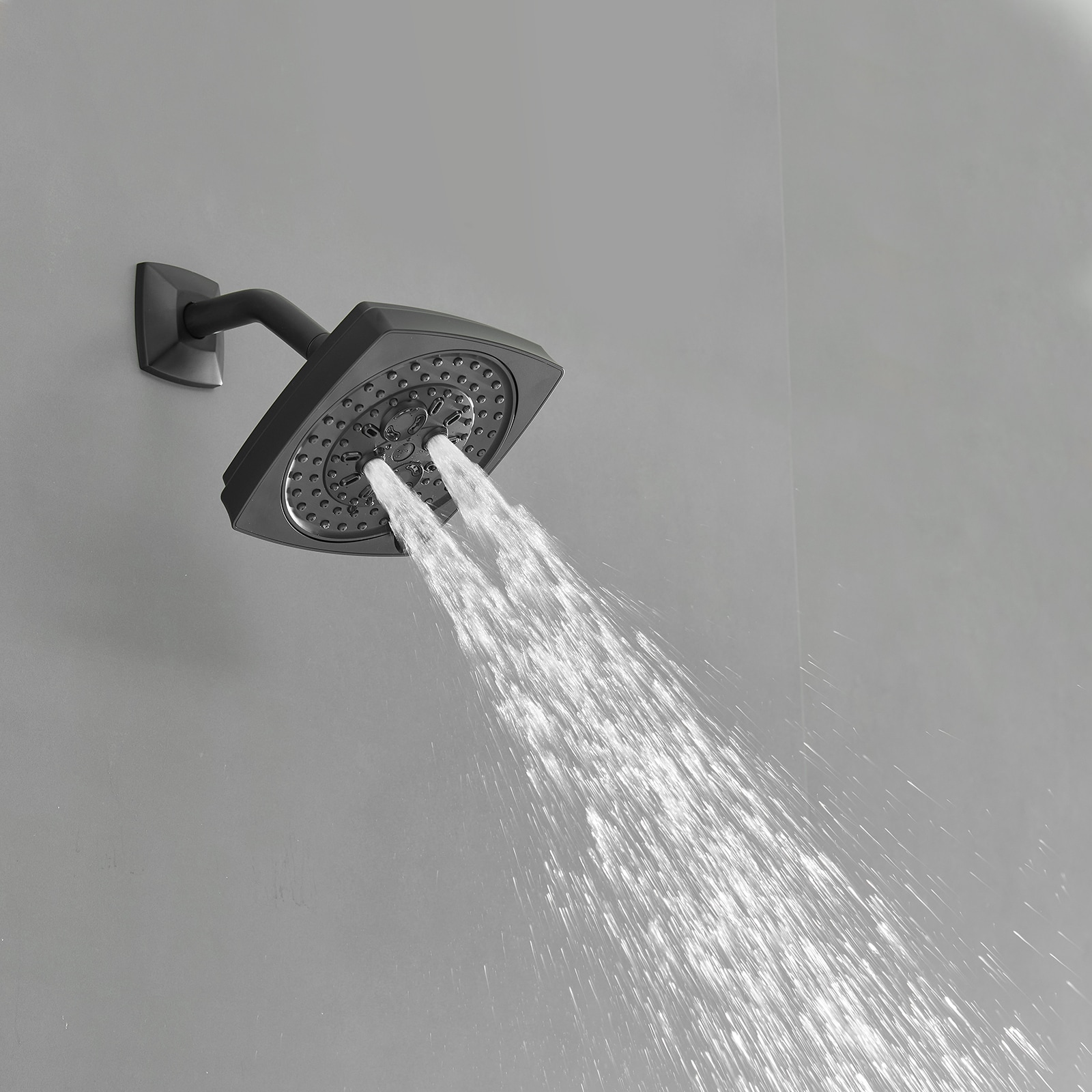 Matte Black Square Rainfall Shower Faucet Set with Tub Spout