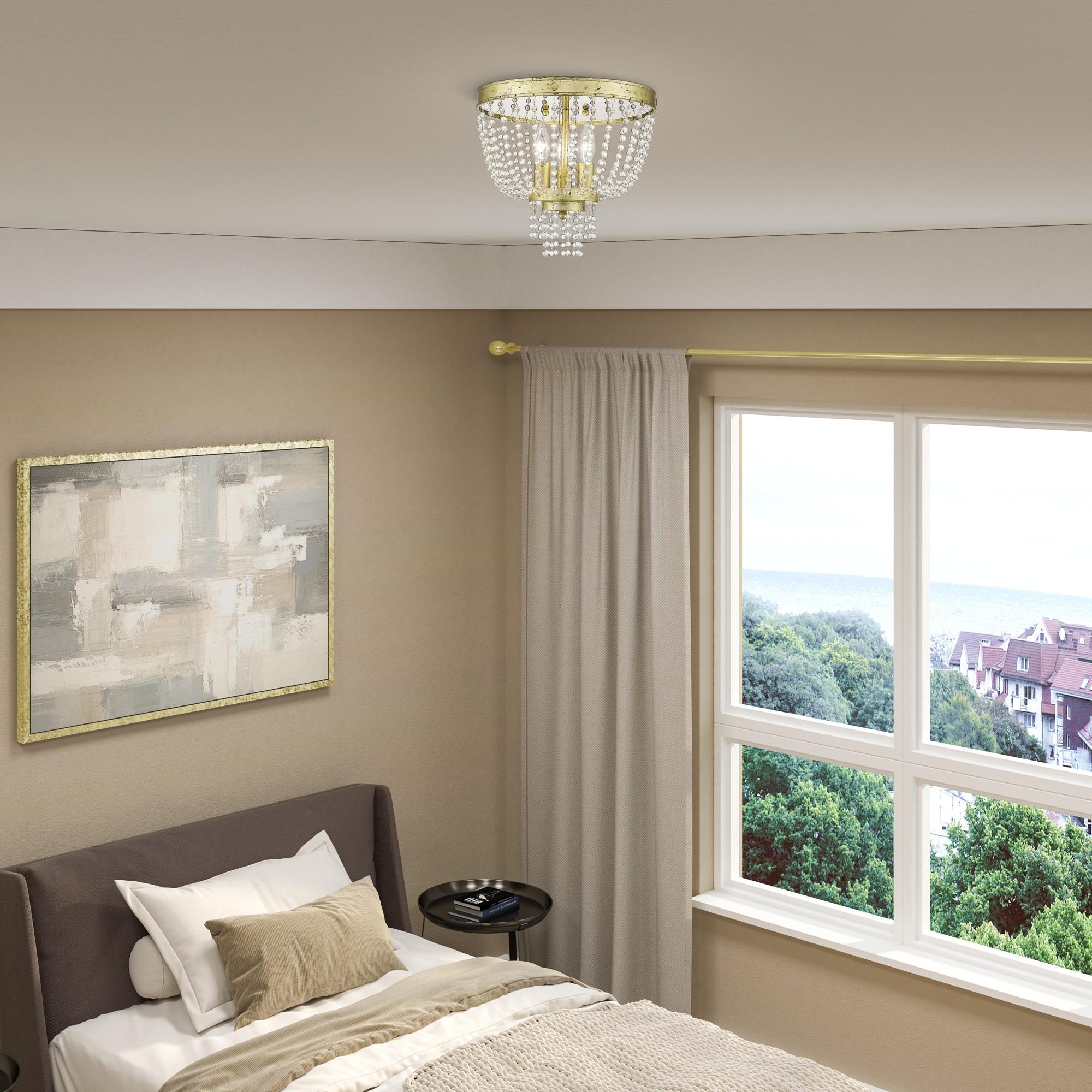Winter Gold 3-Light Crystal Flush Mount for Indoor/Outdoor