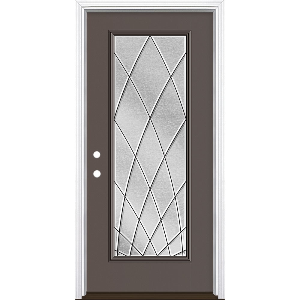 Masonite 3423628 Ventata 36-in x 80-in x 4-9/16-in Fiberglass Full lite Right-hand inswing Timber Gray Painted Prehung Front Door with Brickmould Insulating core