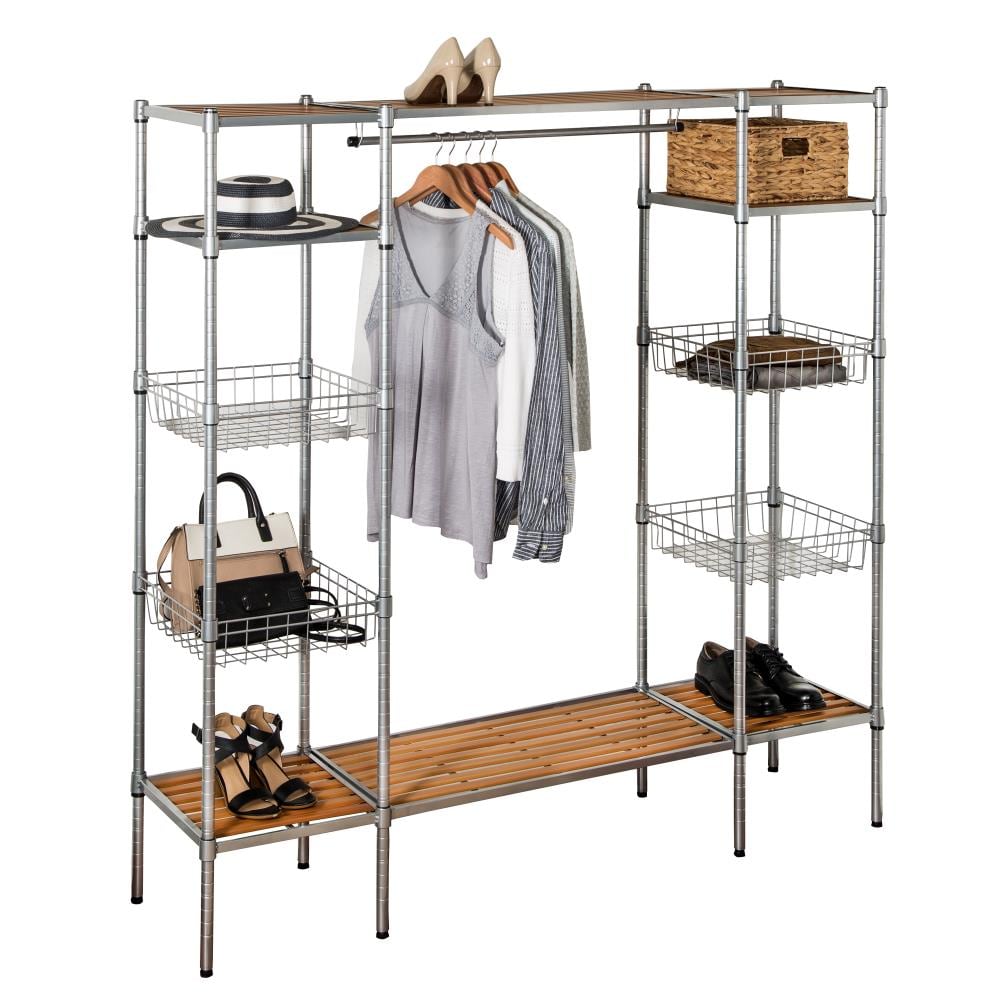 Honey-Can-Do Silver Steel Freestanding Clothing Rack with Garment