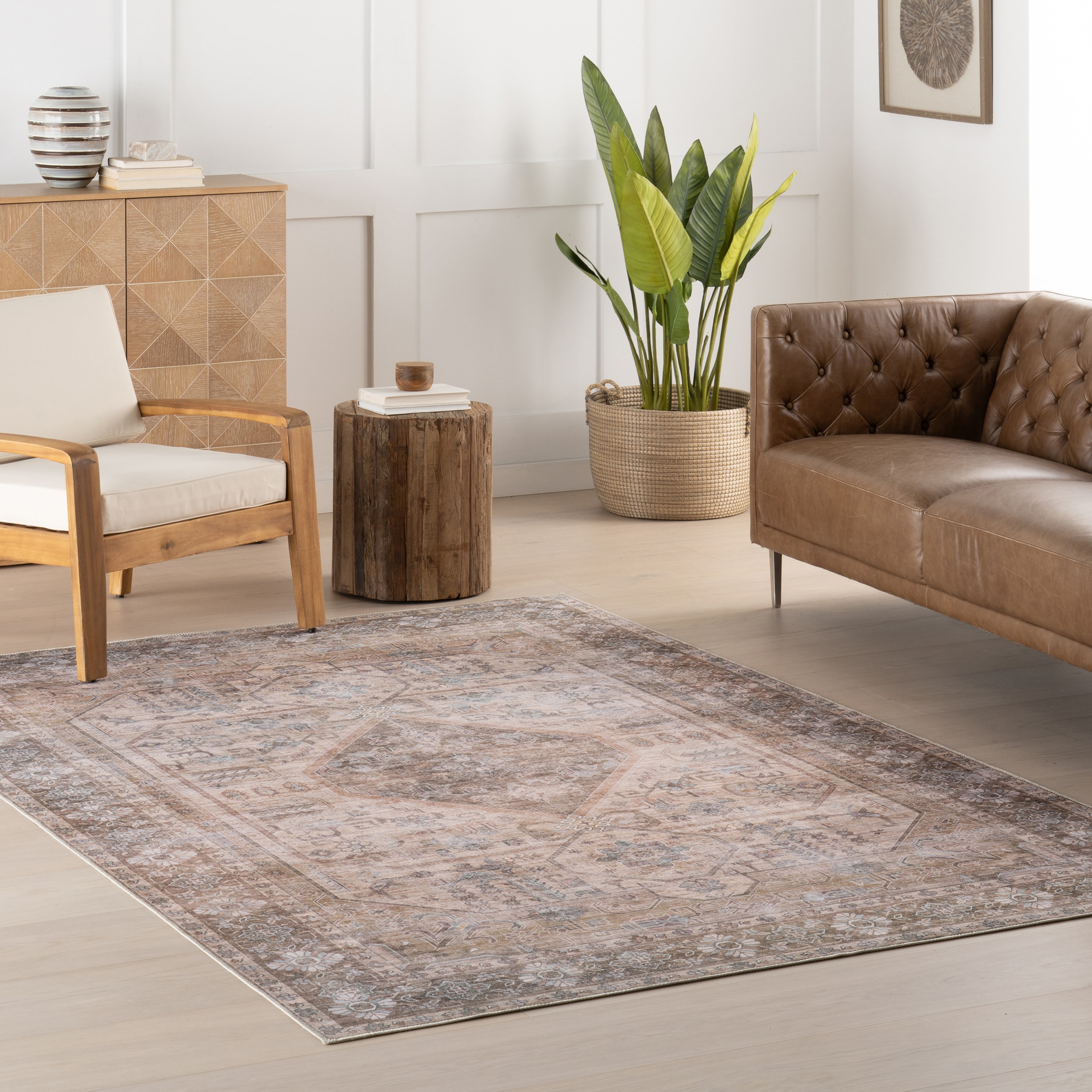 nuLOOM 200BIVL32A-305 Kalaya SplashGuard Machine Washable 3ft. x 5ft. Light Brown Area Rug