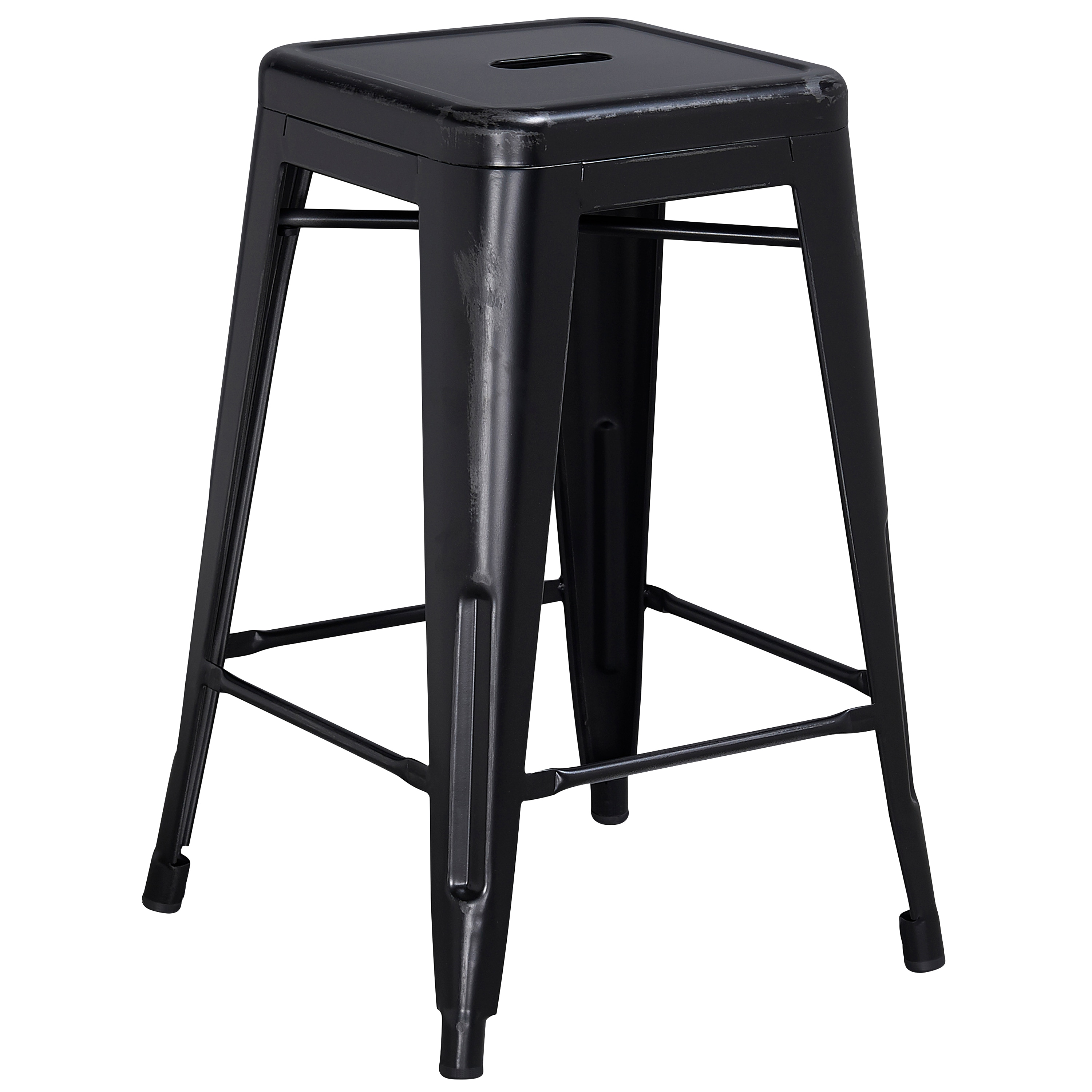 Flash Furniture 889142024453 Kai Black 24.0-Inches H Counter height Square seat Stackable Metal Bar Stool
