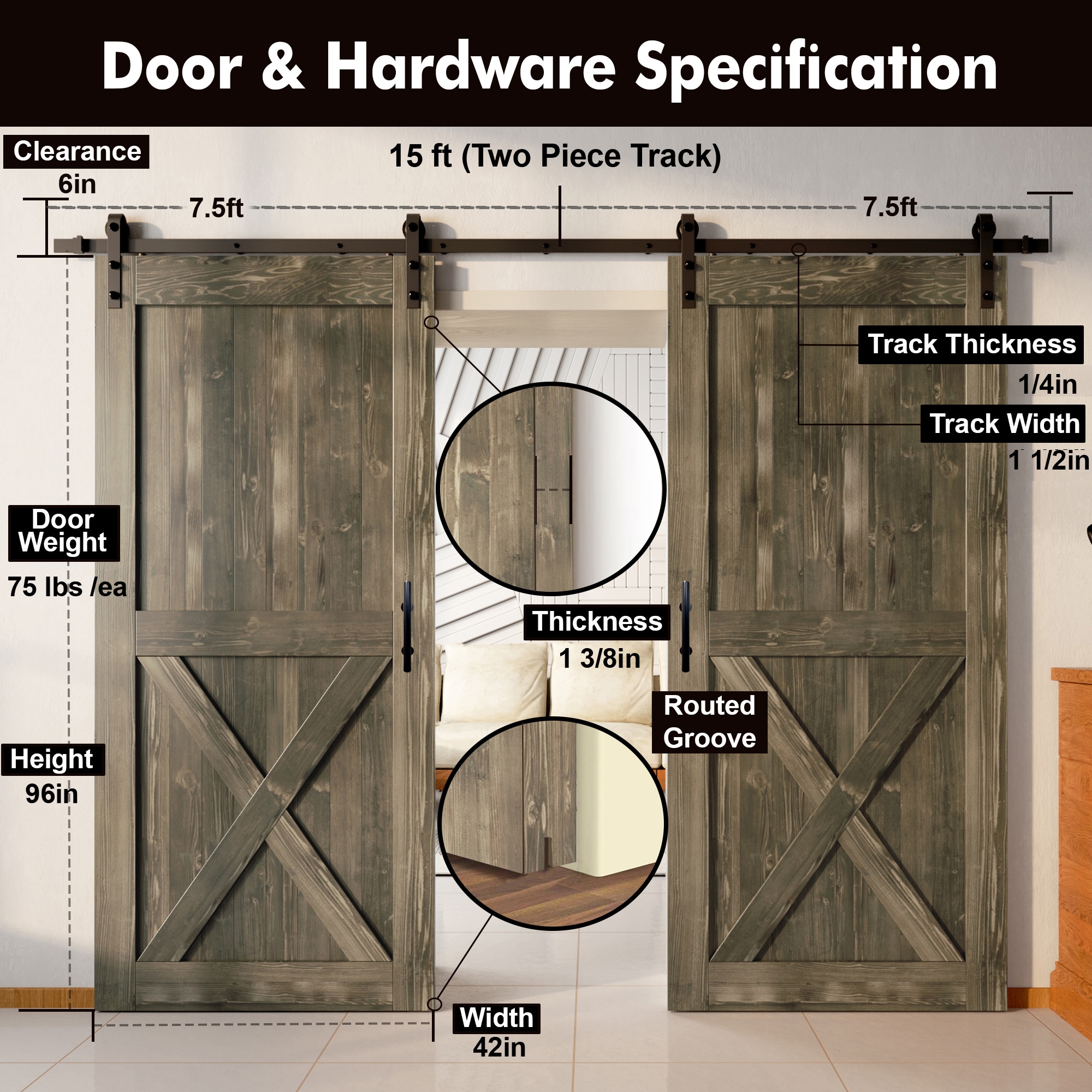 HOMACER YT2TGH180C-4296-X-GR Barn-Doors - View #7