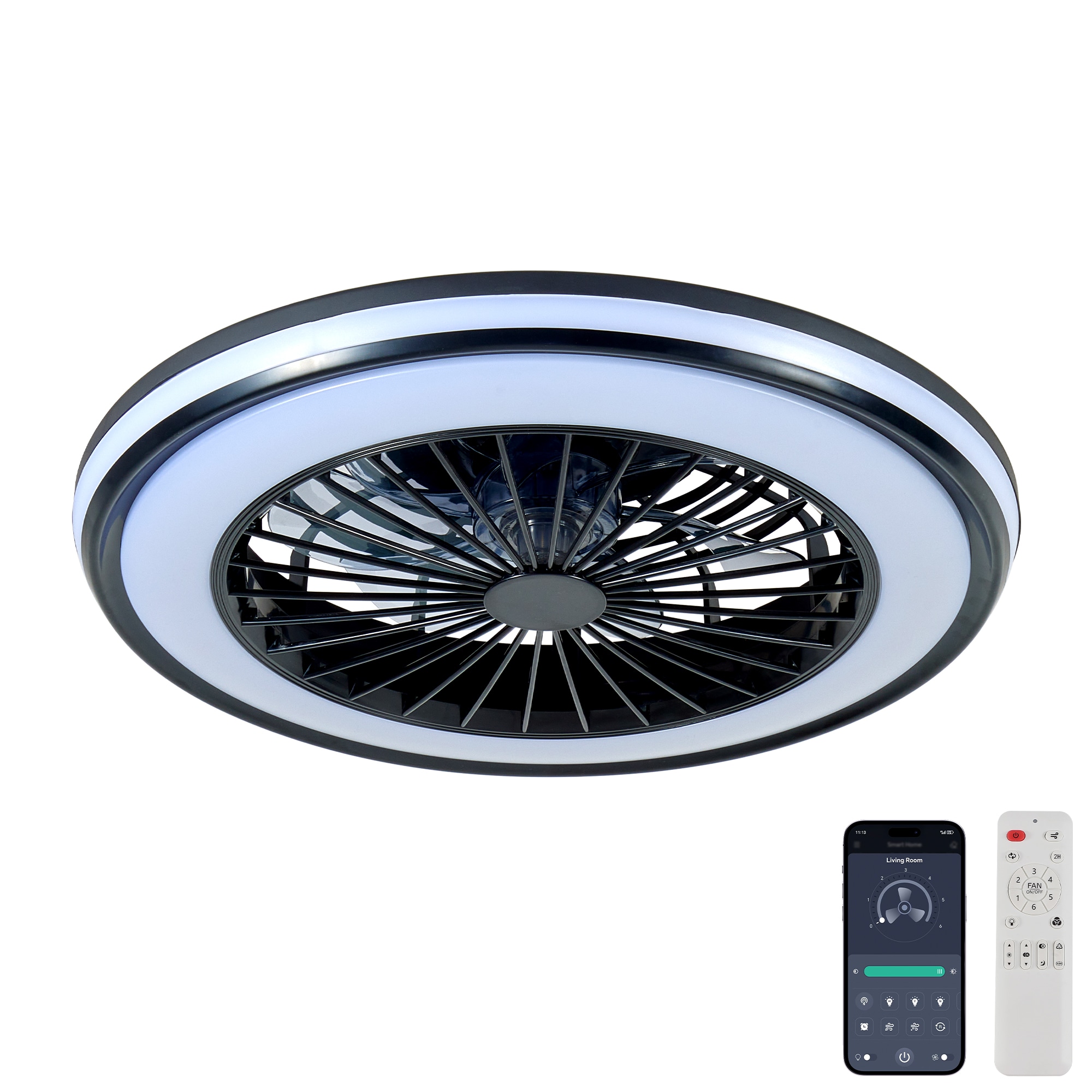 Tenleaf 19.70in Modern Black LED Ceiling Light with Fan Dimmable Light for Living Room Bedroom
