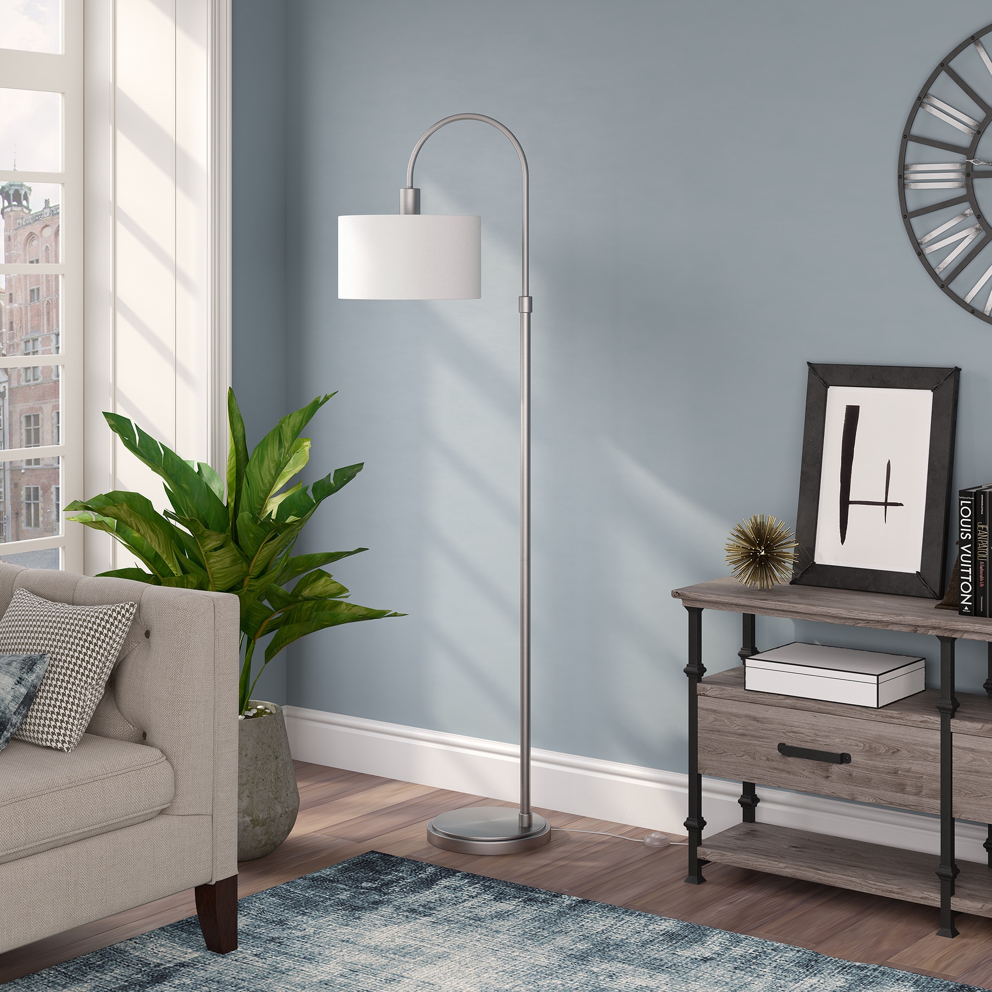 Hailey Home FL1443 Veronica 70-in Brushed Nickel Standard Floor Lamp with Fabric Shade