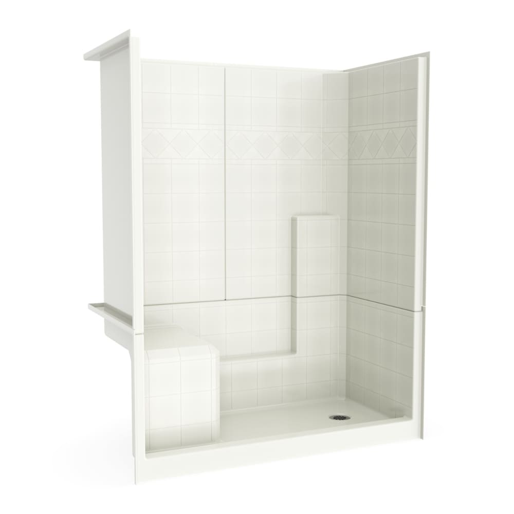 Laurel Mountain Atwood Low Threshold Biscuit 3-Piece 60-in x 32-in x 77-in  Base/Wall Alcove Shower Kit with Integrated Seat (Right Drain) in the  Shower Stalls  Enclosures department at