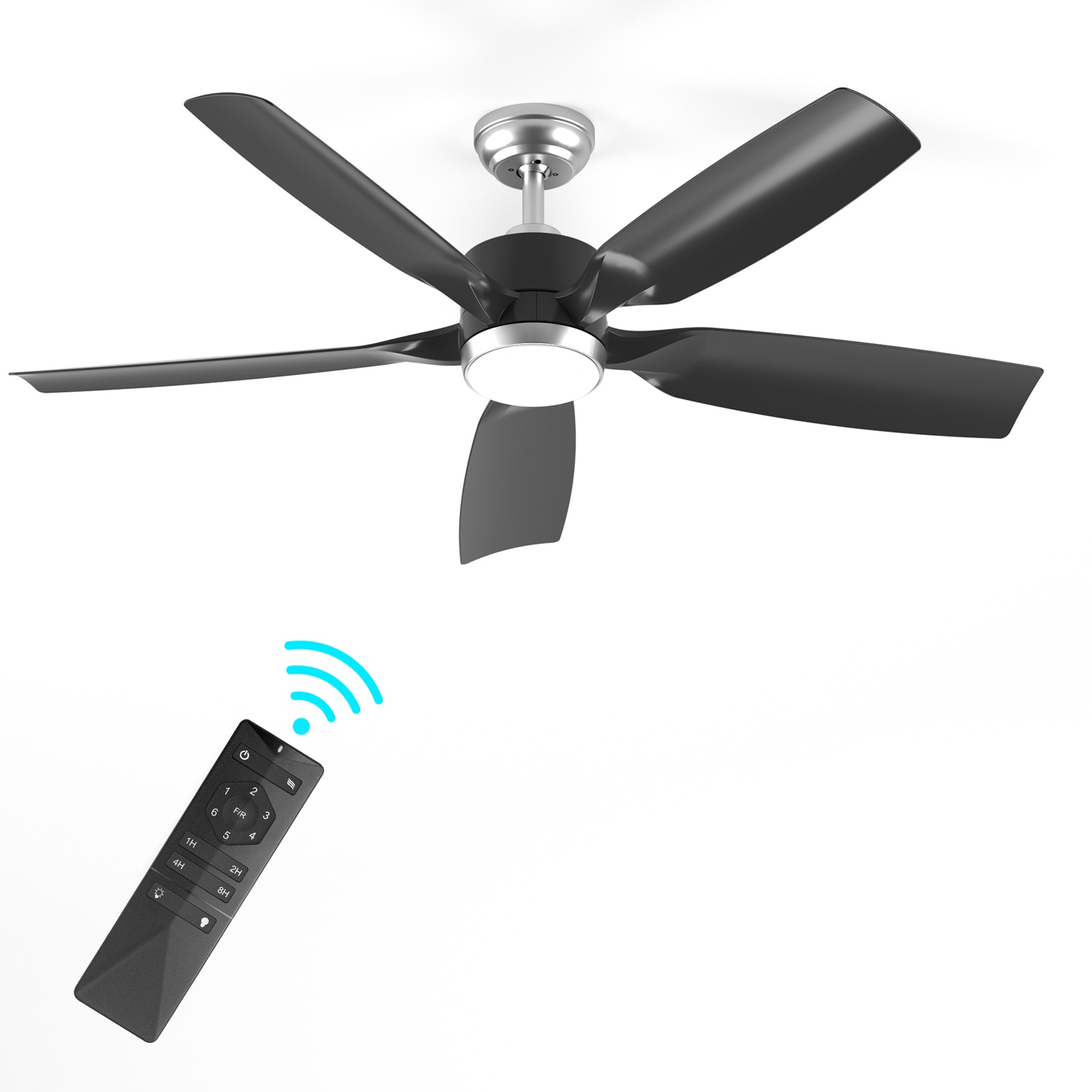 COWSAR LSCF-FL9267-BLACK FL96 52-in Color-Changing Black with Black Blades Ceiling Fan With Light - Remote Included ( 5 -Blade )
