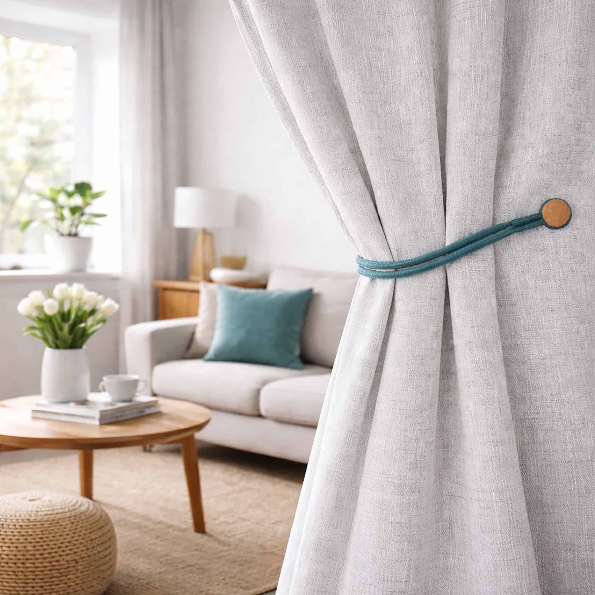 EVIDECO FRENCH HOME GOODS - 19-in Blue Magnetic Curtain Tieback - Double Braided Cord with Wooden...