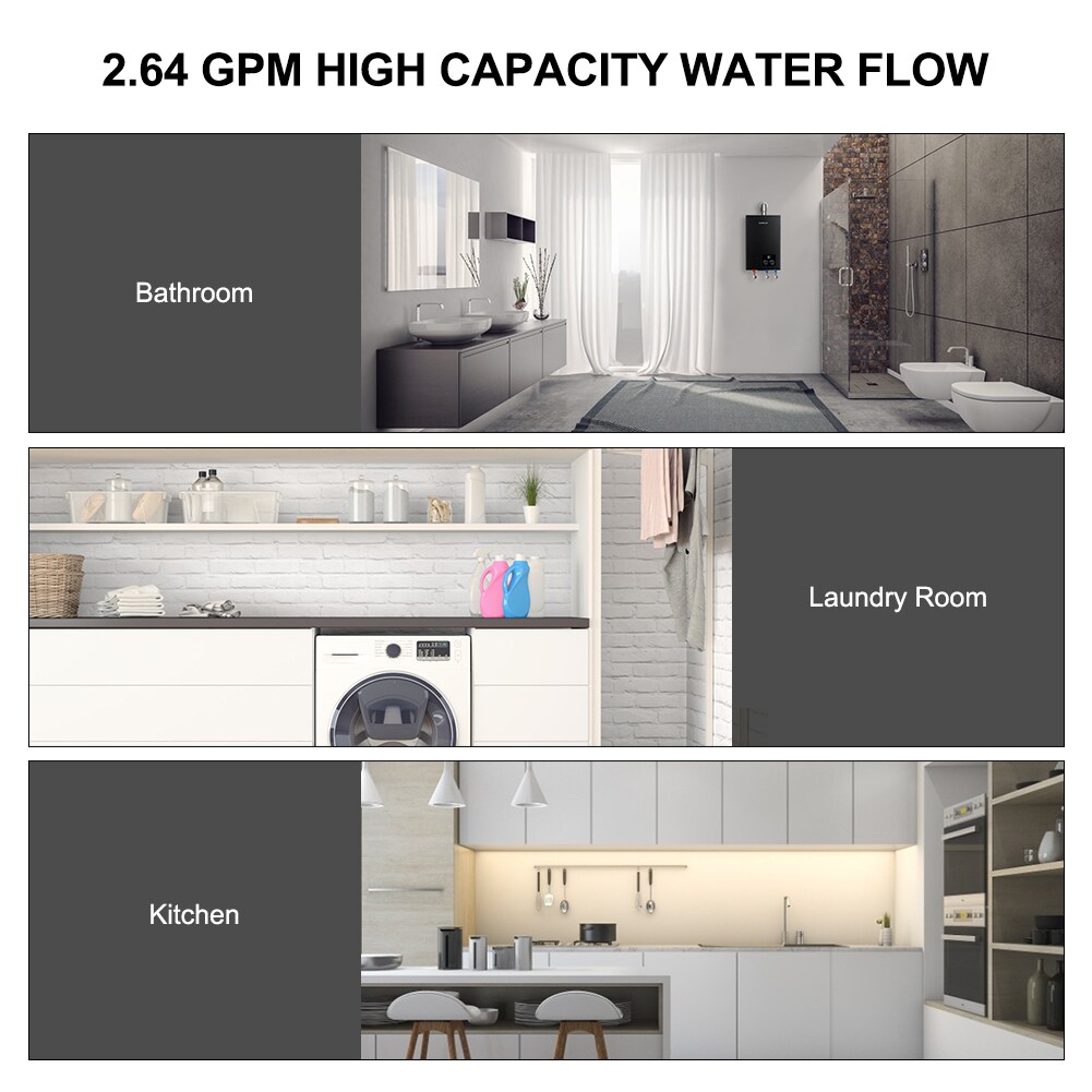 Camplux 2.64 GPM Residential Indoor Tankless Water Heater,On-Demand Instant Water Heater with Fahrenheit Digital Display, Liquefied Propane Gas Water - 1
